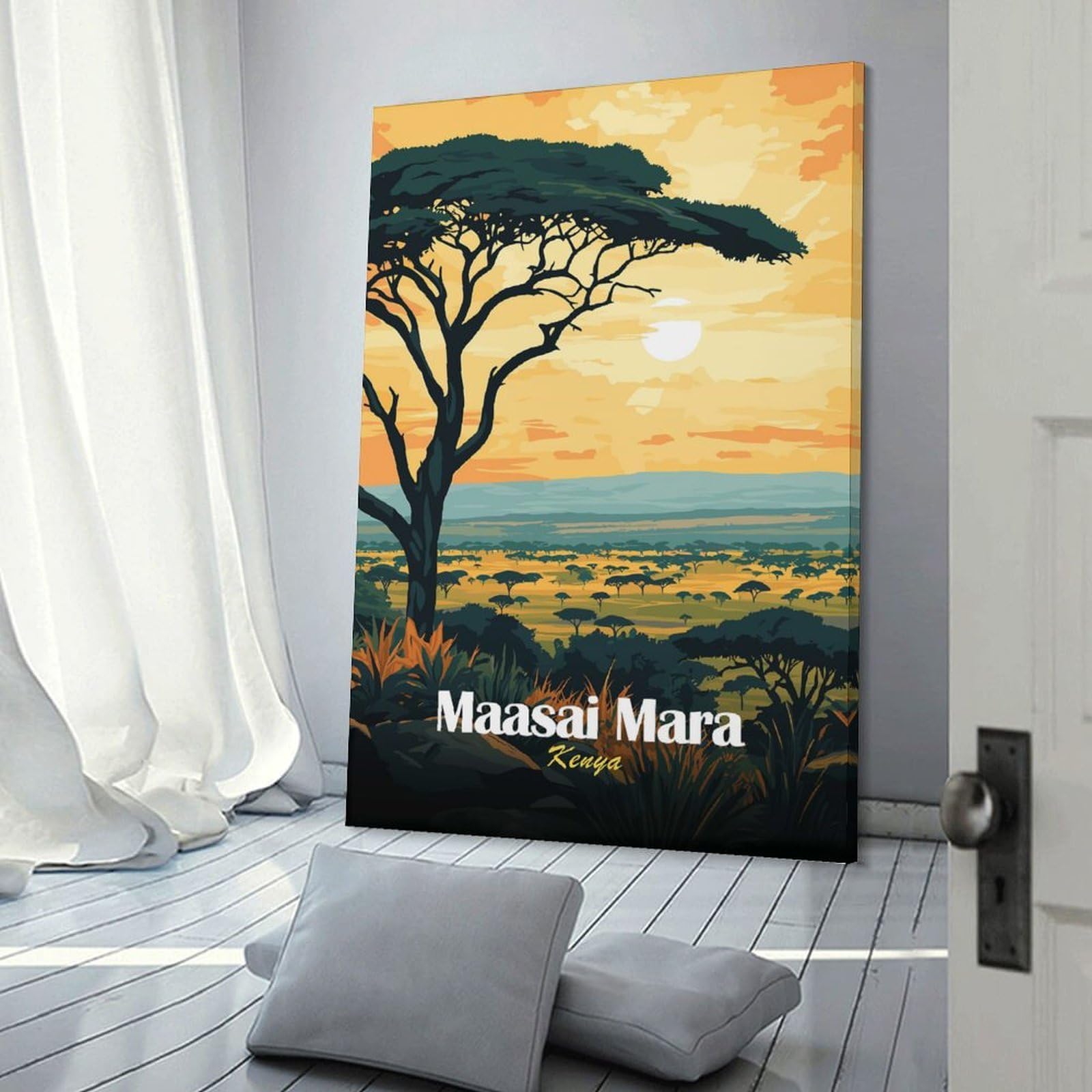 Junmoney Wall Picture Print Maasai Mara Sunset Landscape, 20x30inch(50x75cm), for Small Homes, Bedrooms Or Open Spaces, An Easy Choice for New Home Styling