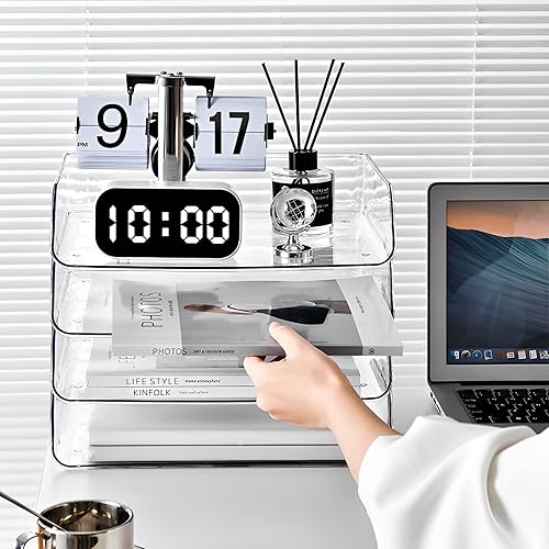 Miniatura 6 de Gagee Paquete de 4 organizadores de papel para escritorio, bandeja de papel apilable para aula, oficina y más, organizador de escritorio con bandeja