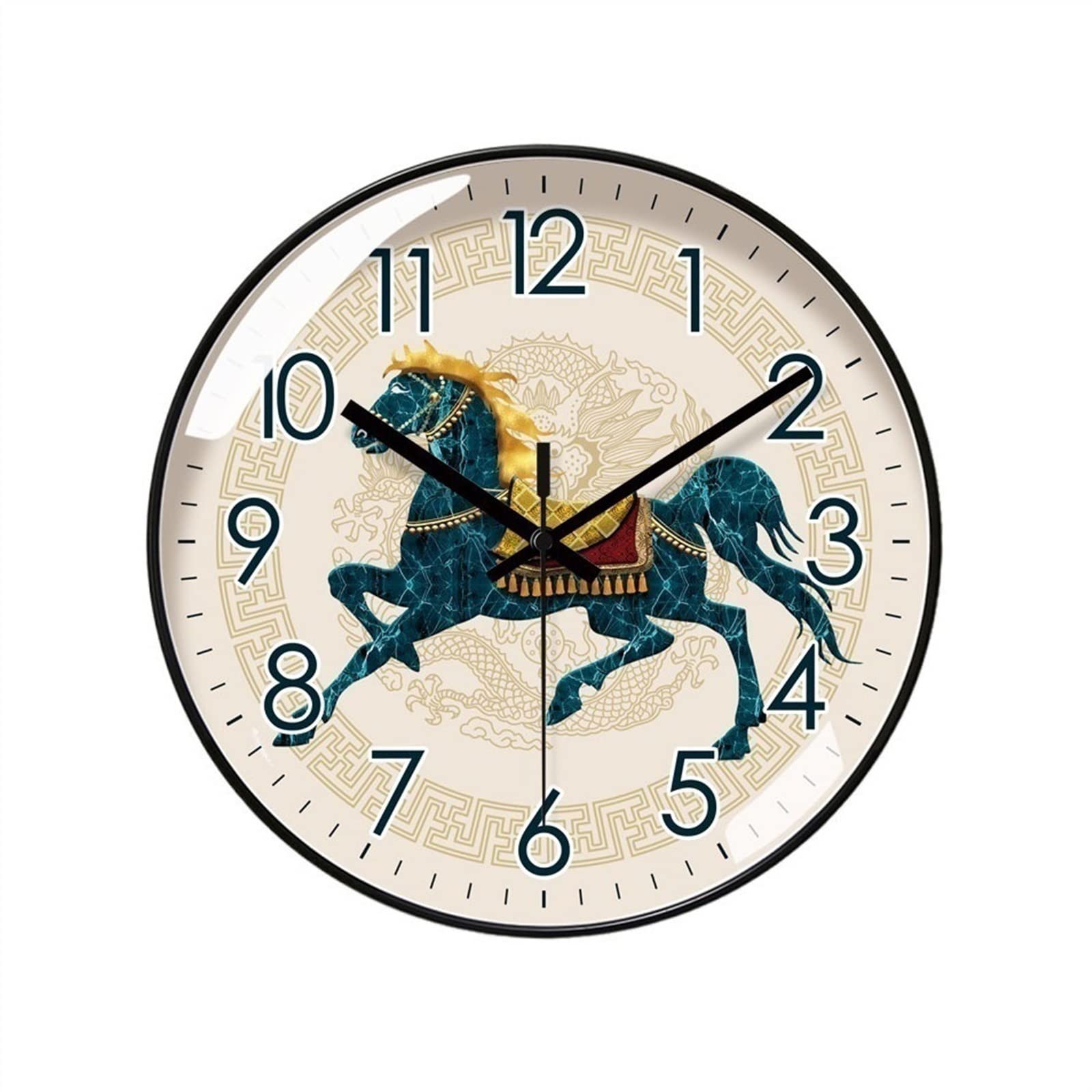 J9V4G6S3B5 Analogue Wall Clock Simple Circular Wall Clock 25cm/30cm/35cm Creative Horse Pattern Art Decoration Bedroom Silent for Room Decoration(10inch)