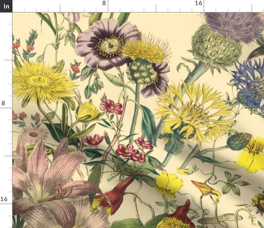 Spoonflower Fabric - Victorian Flowers Antique Botanical French Garden Cottagecore Shabby Printed on Petal Signature Cotton Fabric Fat Quarter - Sewing Quilting Apparel Crafts Decor