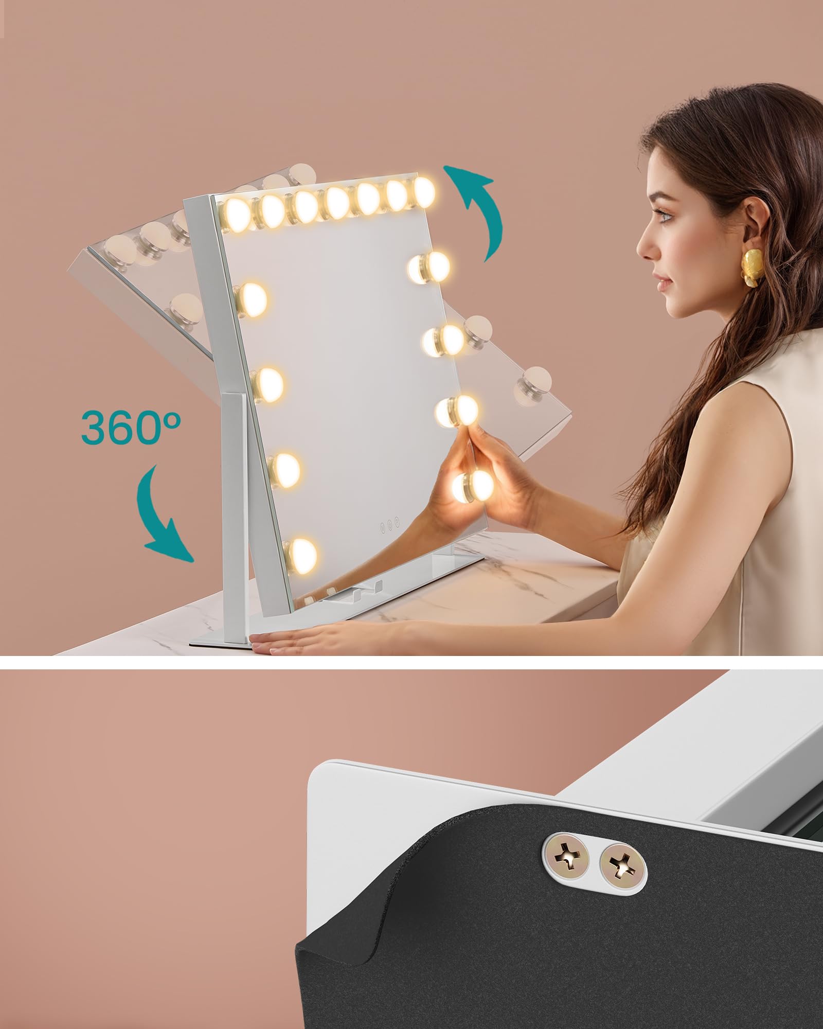 SONGMICS Make upspiegel met verlichting, 58 x 43 cm, cosmeticaspiegel SONGMICS Make upspiegel met verlichting, 58 x 43 cm, cosmeticaspiegel
