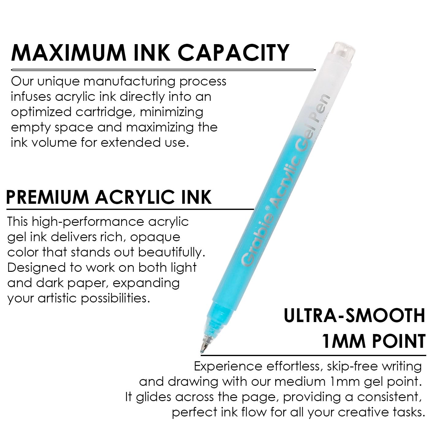 Grabie 12Colors Acrylic Gel Pens&Coloring Book, Medium Point Colored Gel Pens, Acrylic Gel Ink Pen Assorted Colored for Drawing, Note Taking, Bold&Bright Coloring Kit, Set of 12 (): Sugar Rush Colors