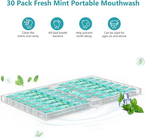 Miniatura 2 de Enjuague bucal de tamaño de viaje, paquetes portátiles para llevar, sin alcohol ni flúor, tiras de enjuague bucal de menta fresca para una higiene
