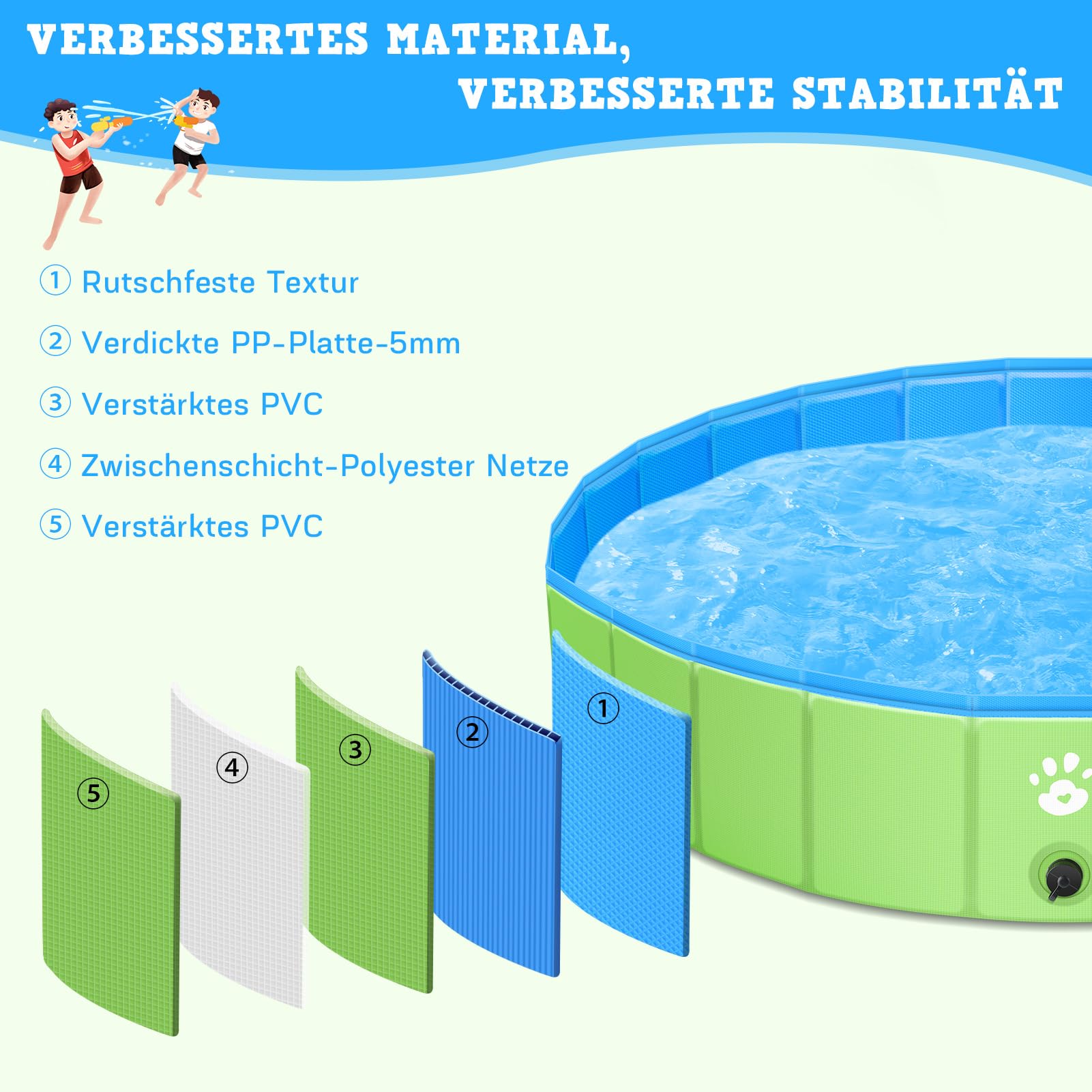 ZOOYAUE Hundepool, Faltbare Hundepools für Kleine, Mittlere&Große,Swimmingpool Planschbecken Hundebadewanne Faltbarer für Hunde und Katzen,Abriebfest&rutschfest
