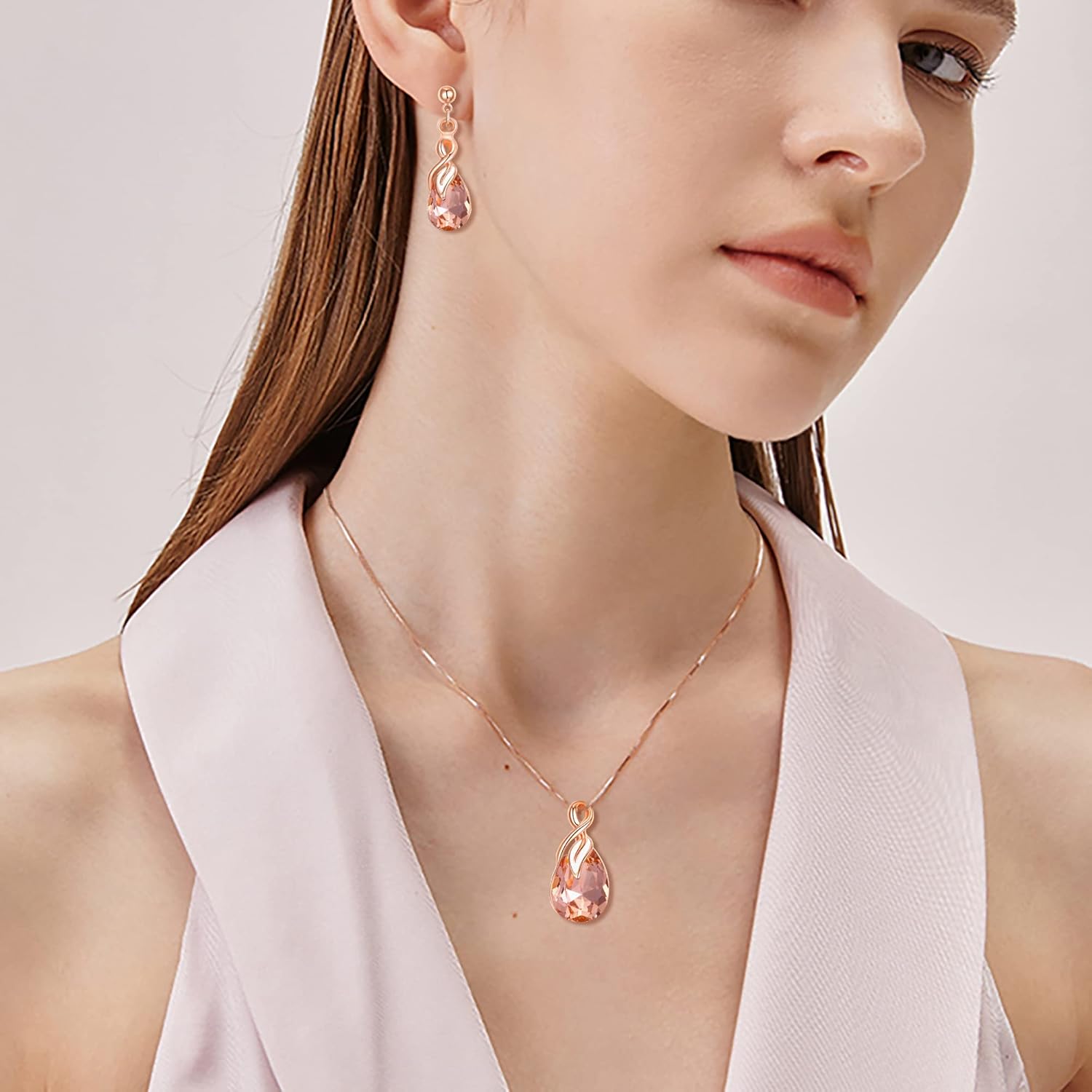 EleQueen Austrian Crystal Teardrop Necklace Earrings Jewelry Sets for Women, Valentine's Day/Mother's Day