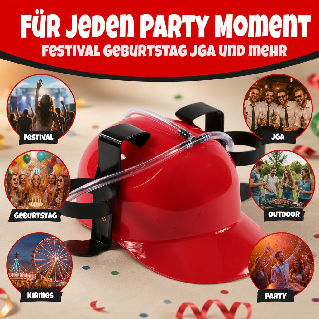 MIJOMA Casco per bere a mani libere con fattore di divertimento – Casco per bevande per feste, festival e carnevale – Supporto regolabile per lattine e bottiglie – Divertente gadget per feste