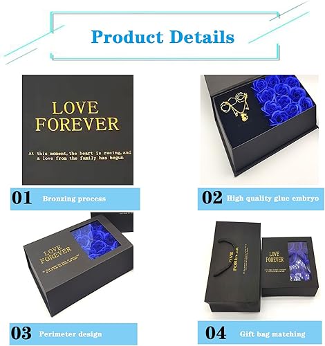 Miniatura 2 de Caja de regalo de joyería con tapas, caja de regalo para mujer, romántica rosa preservada de San Valentín, caja de embalaje con 12 rosas para el día