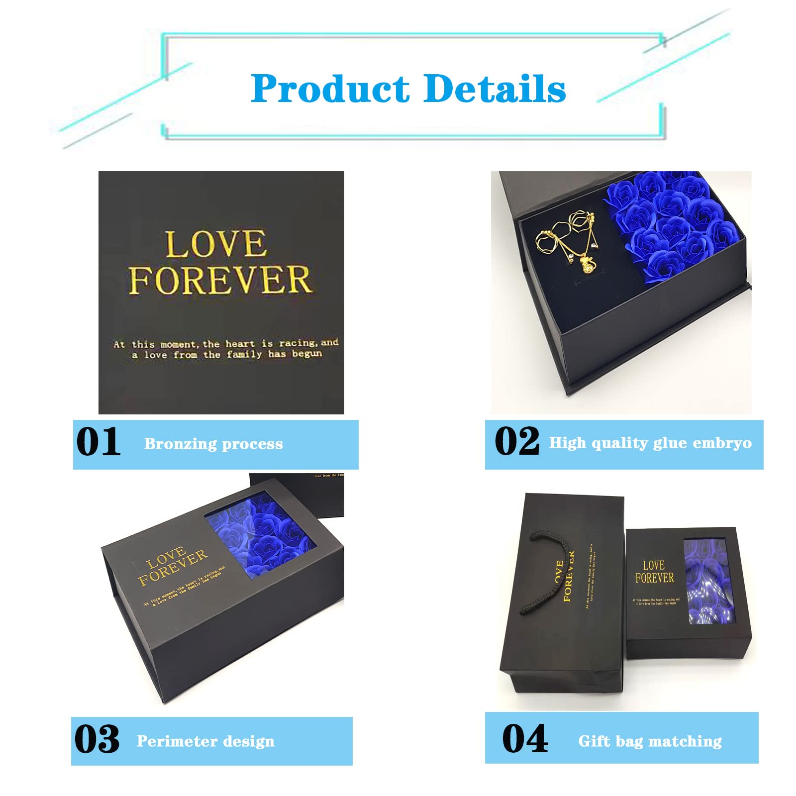 AIRZSNRY Necklace Gift Box for Women, Eternal Rose Jewelry Gift Box, Romantic Valentines Preserved Roses Packaging Box with 12 Roses for Valentines Day Mothers Day Anniversary Birthday (Red)