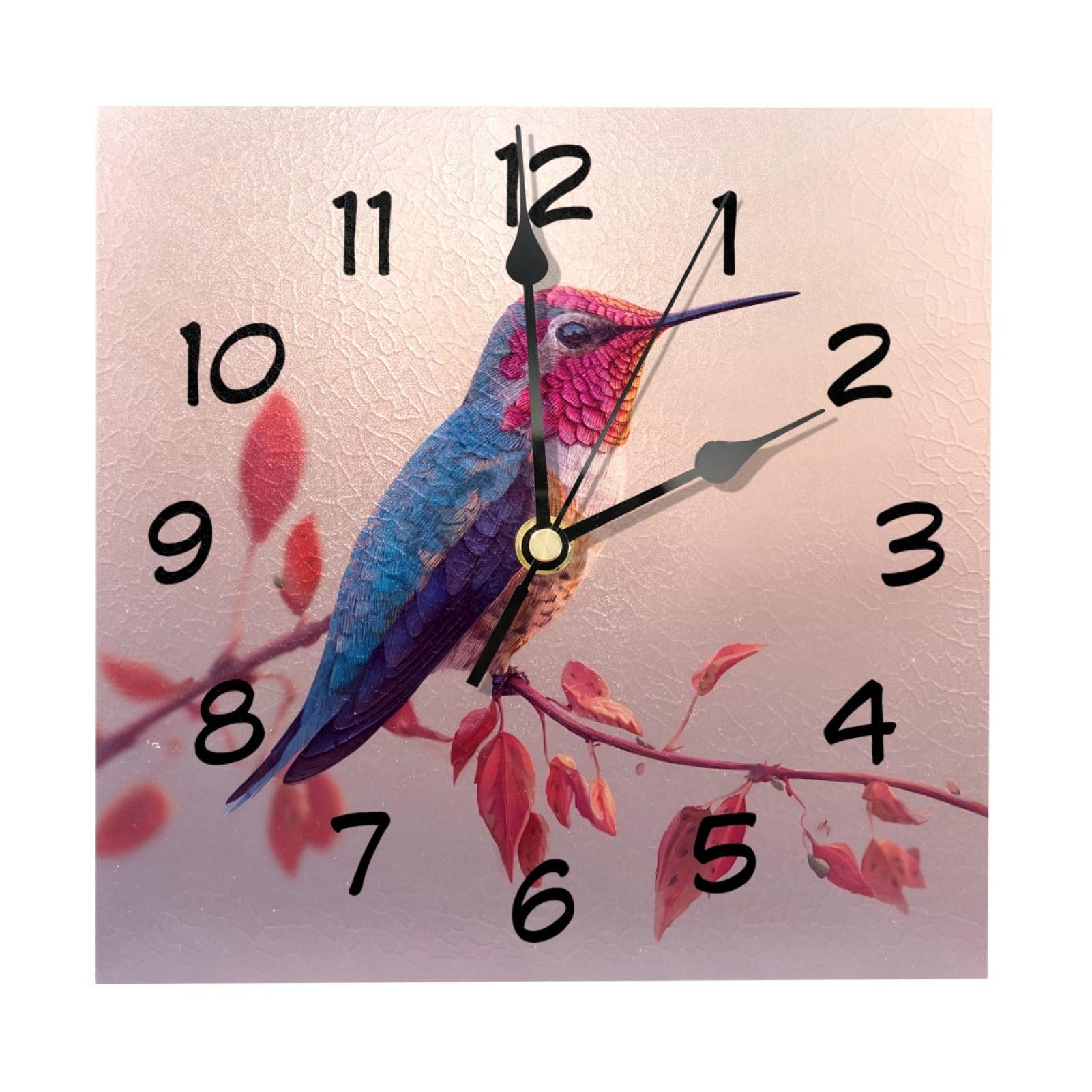 etoenbrc 8 Inch Square Wall Clock Silent Non-Ticking Hummingbird Pink Flower Clock Battery Operated, Wooden Clock Decorative for Kitchen, Living Room Bedroom Office
