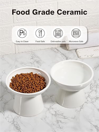 Miniatura 5 de LoeJan Juego de cuencos elevados de comida y agua para gatos, cuencos de cerámica extra anchos y elevados, comedero a presión antivómitos para gatos