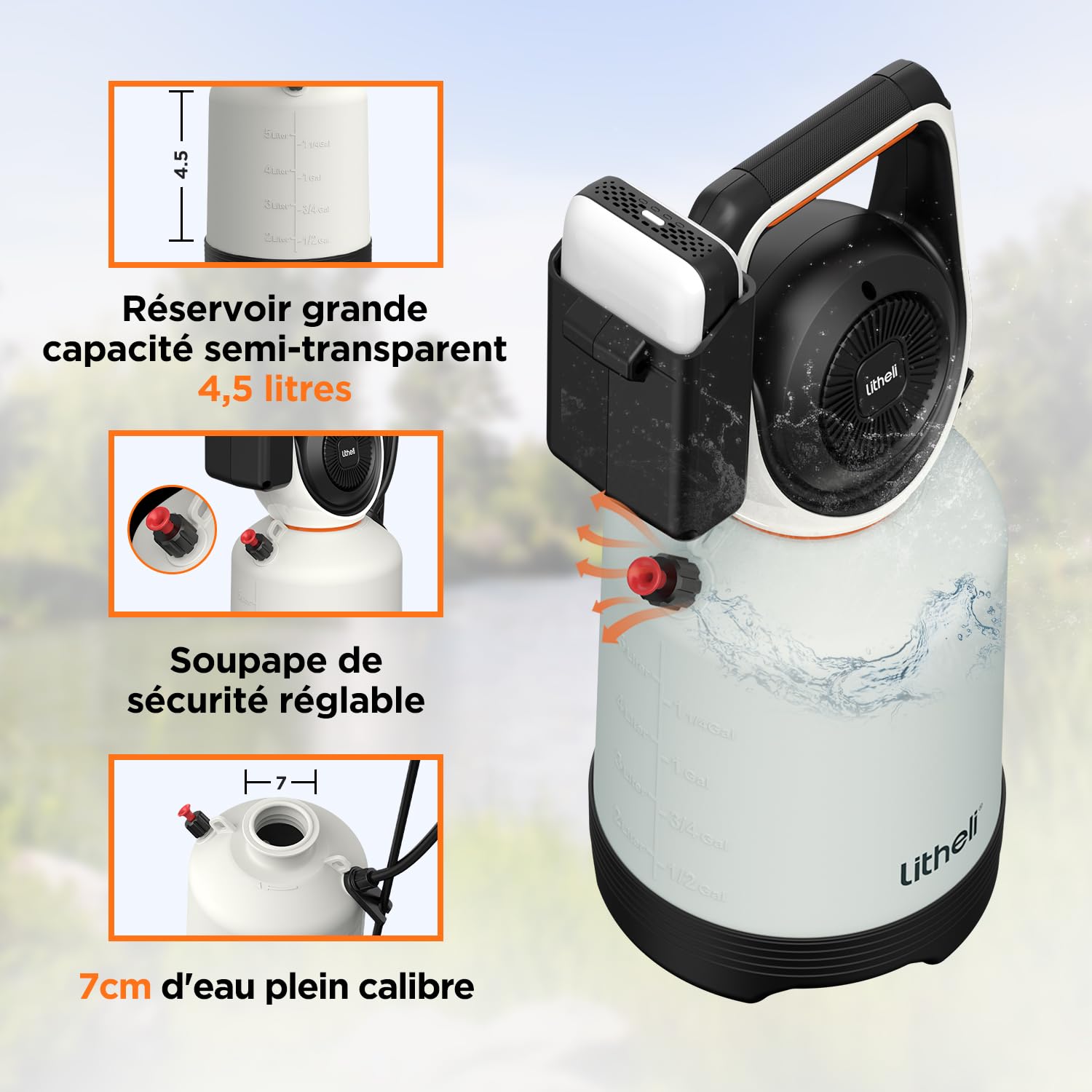 Litheli Pulvérisateur à Pression 5 litres, sans Fil, 26 PSI, pulvérisateur sur Batterie 20 V pour la Maison, Le Jardin, Le Nettoyage des véhicules, Le Nettoyage des Tapis (Blanc)