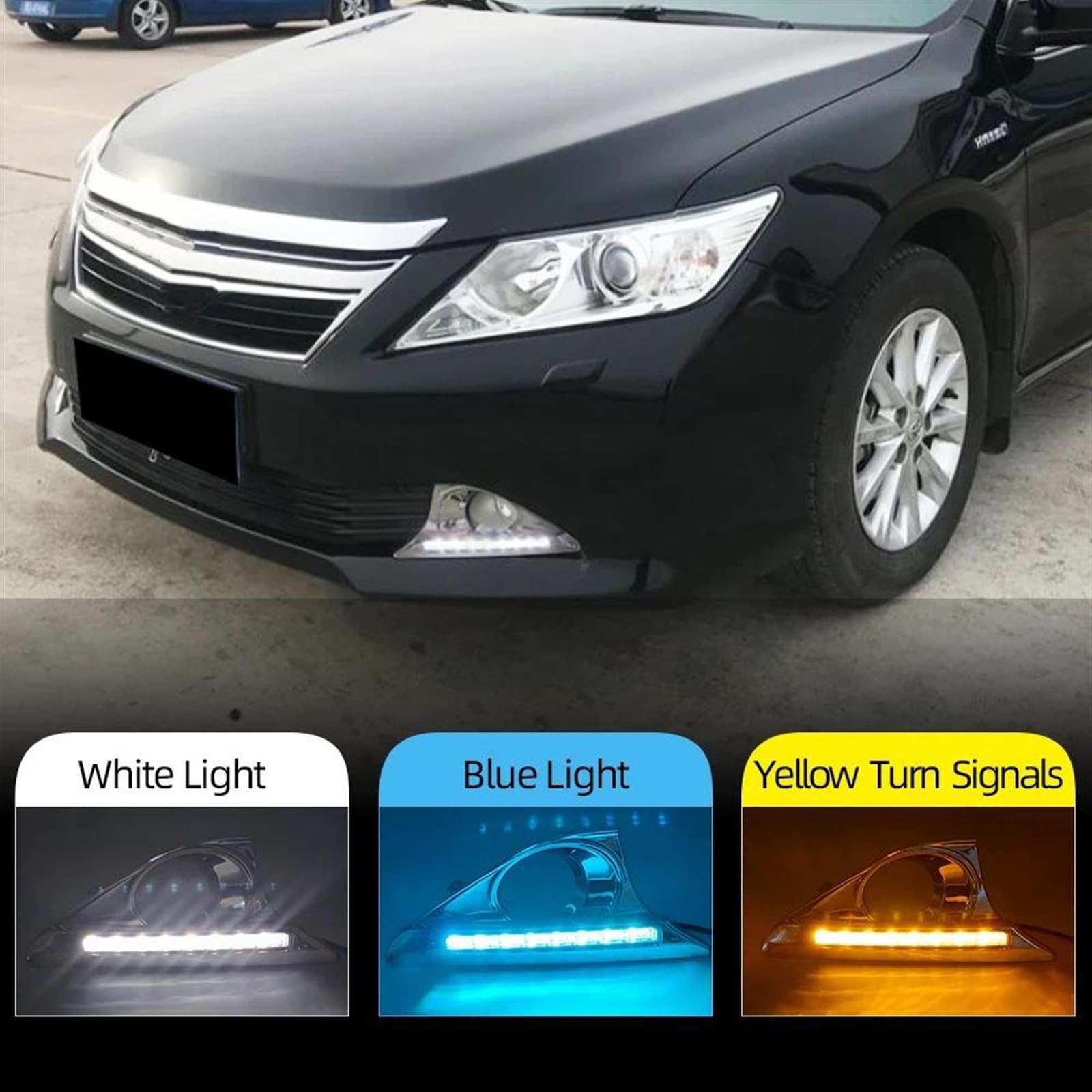 Intermitentes Automóviles 2 uds para Toyota Para Camry 2012 2013 2014 con cubierta cromada LED DRL luz de circulación diurna luz antiniebla señal de giro(BLANCO)
