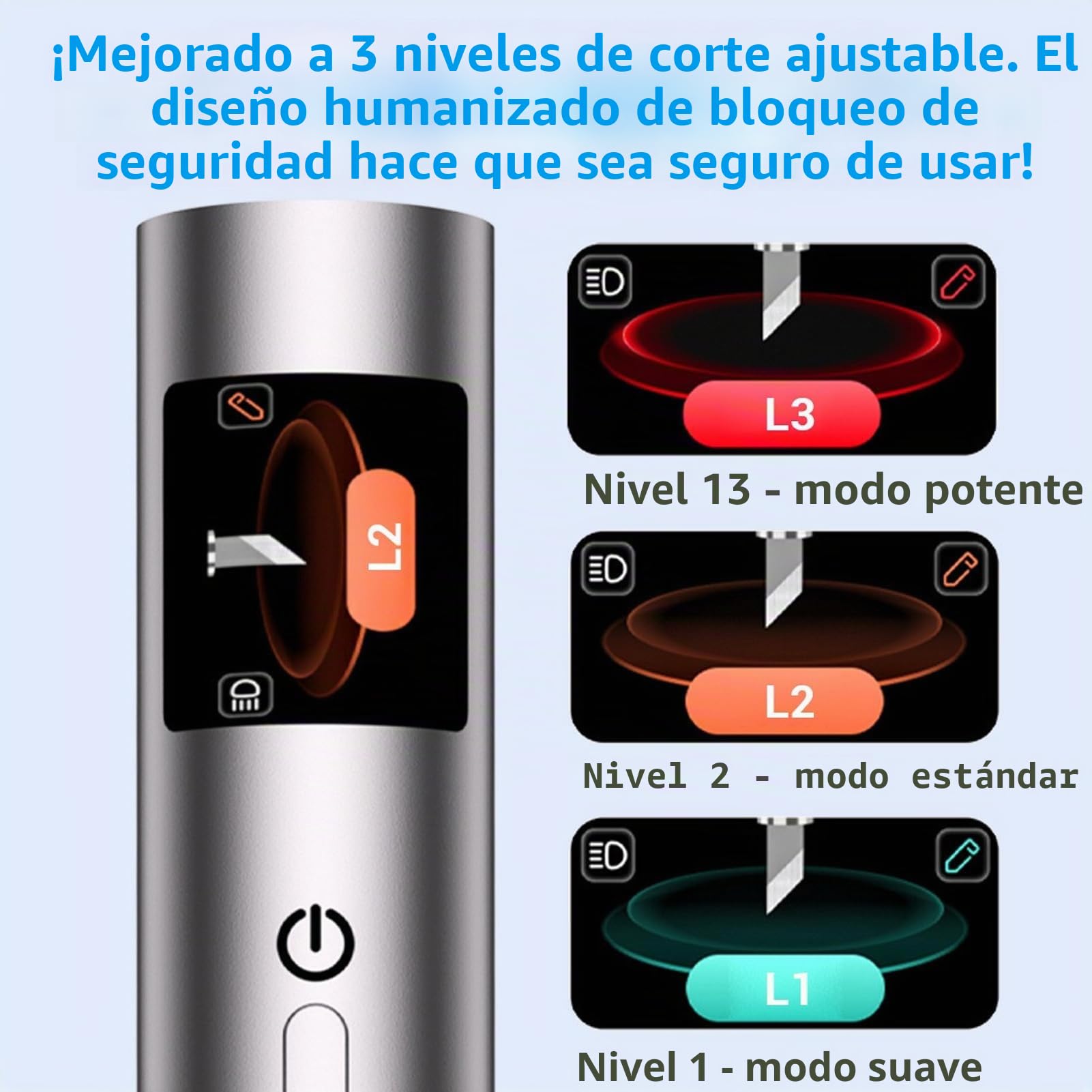 Elprico Cúter ultrasónico, 40 kHz 30 W, cuchillo ultrasónico con 3 niveles de velocidad, pantalla OLED, 50 cuchillas e iluminación LED para resina de plástico, impresiones 3D y proyectos de bricolaje