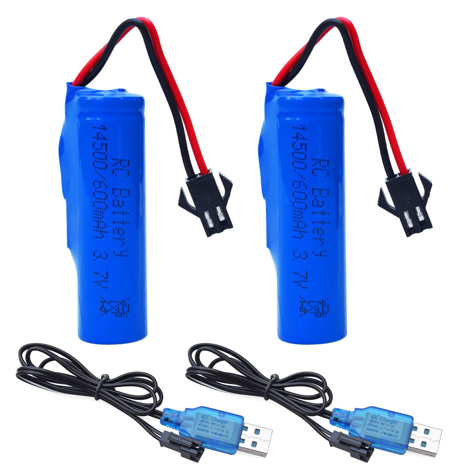 2 Batterie Li-Ion 3.7V 500mAh 1S Per RC Auto, Aerei, Quadricotteri + Cavo USB