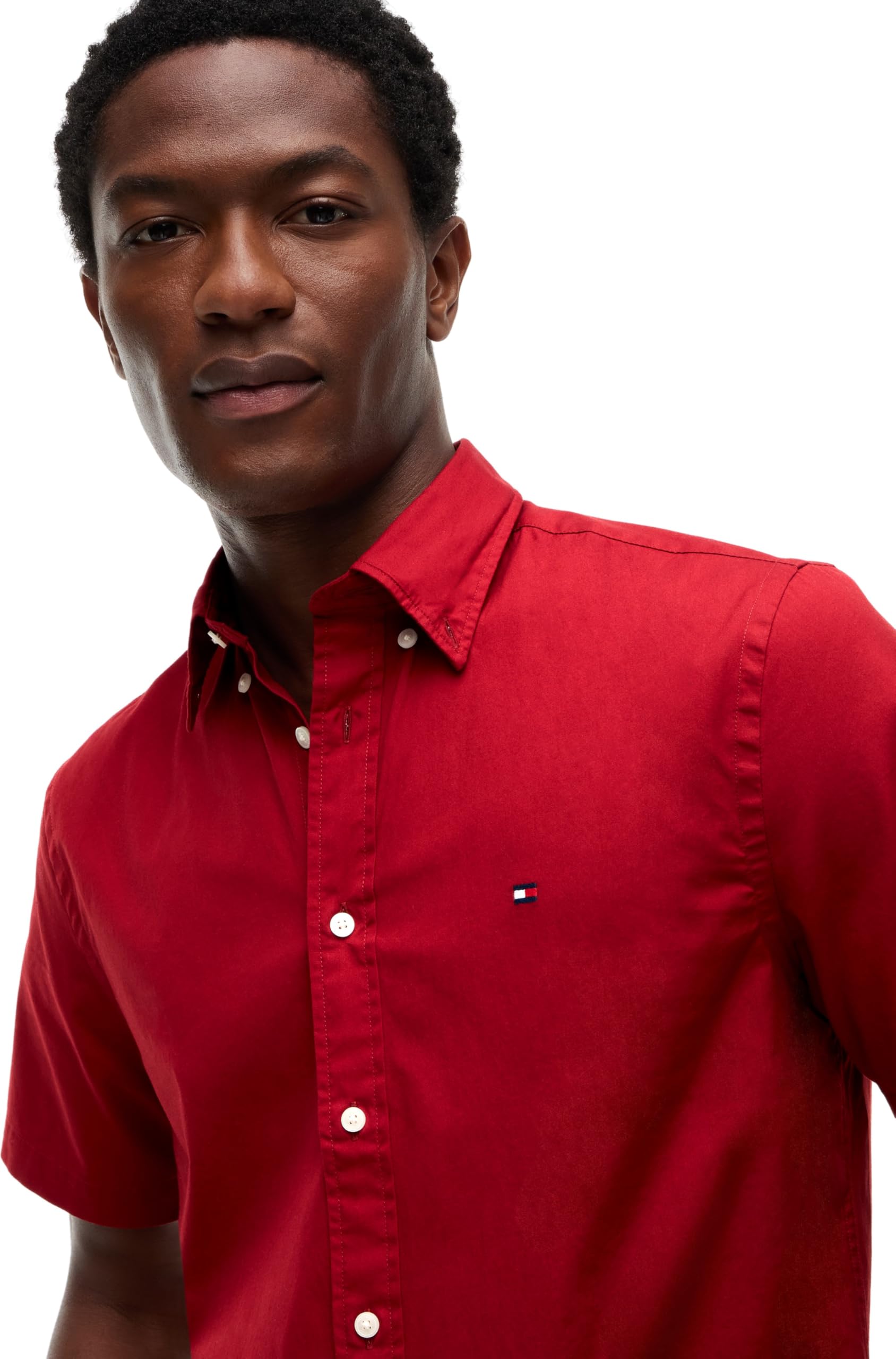 Tommy Hilfiger Uomo Camicia Flex Poplin Solid Maniche Corte