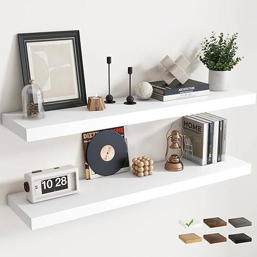 Miniatura 9 de Estantes flotantes para pared con soportes invisibles, estantes de madera de ingeniería montados en la pared con grano de madera para sala de estar,