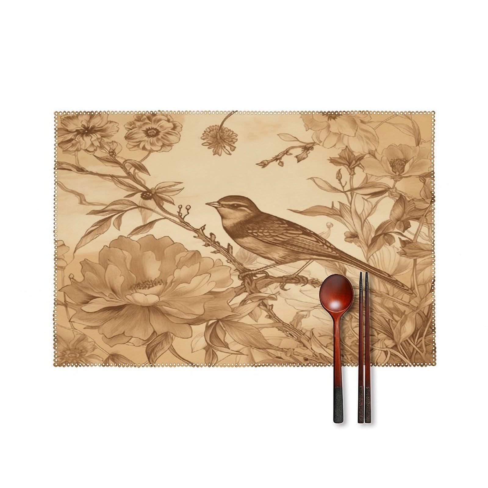 Btcowzrv Style A Bird In The Field Canvas Placemats Set Of 6, Wipeable Washable Place Mats For Indoor & Outdoor, Table Mat Decor For Kitchen Dining Party