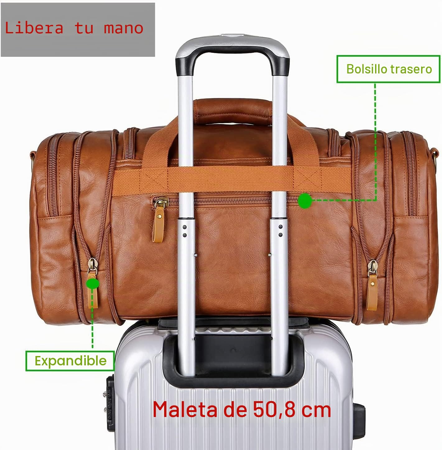 BAOSHA Bolso de viaje de cuero Duffel Weekender Bag equipaje de mano saco de dormir bolsa de deporte para hombres y mujeres HB-21, marrón