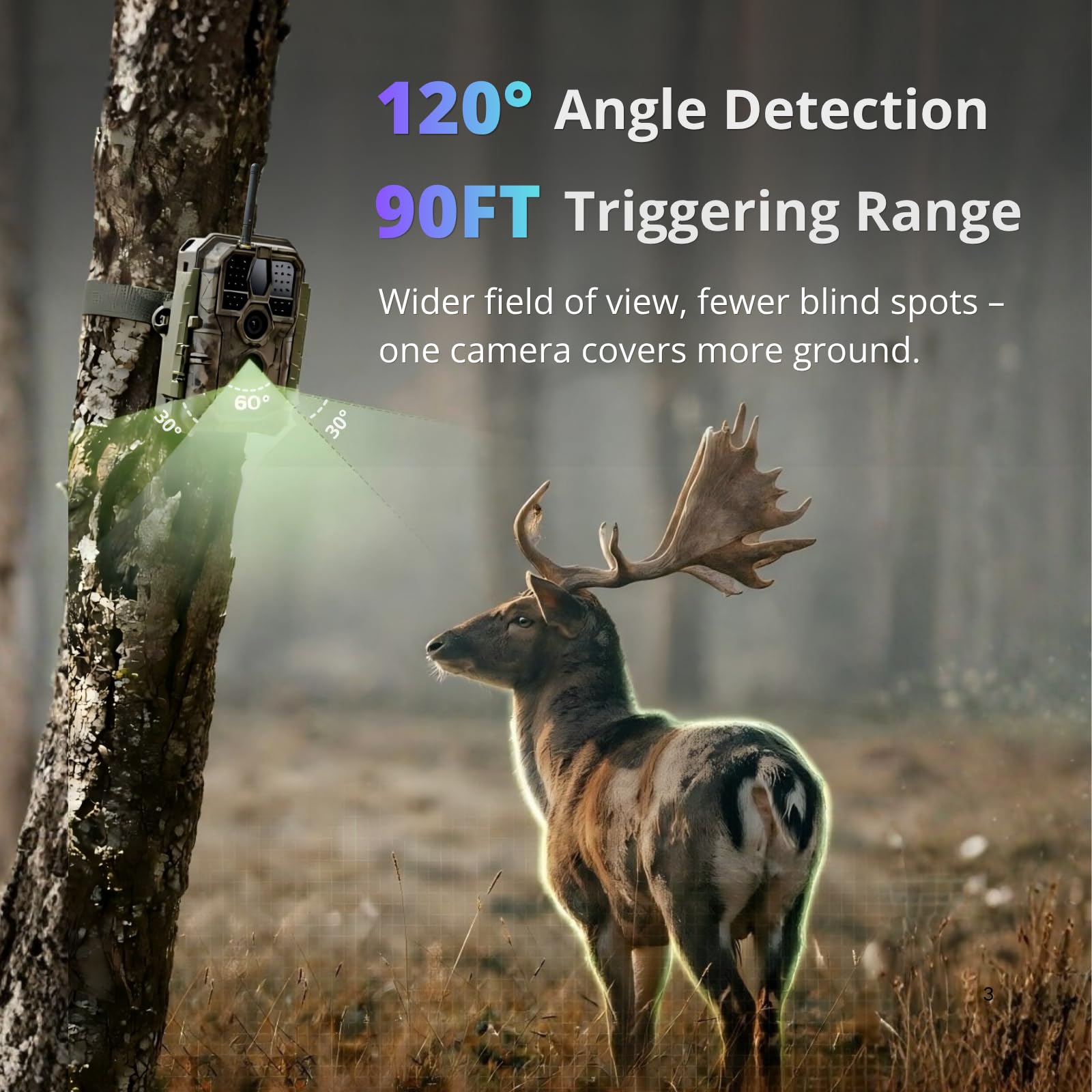BlazeVideo Wildkamera WLAN mit App，Wildtierkamera Nachtsichtkamera Fotofalle 64MP 1296P Verbinden druch APP Bluetooth Antenne mit Nachtsicht Bewegungsmelder
