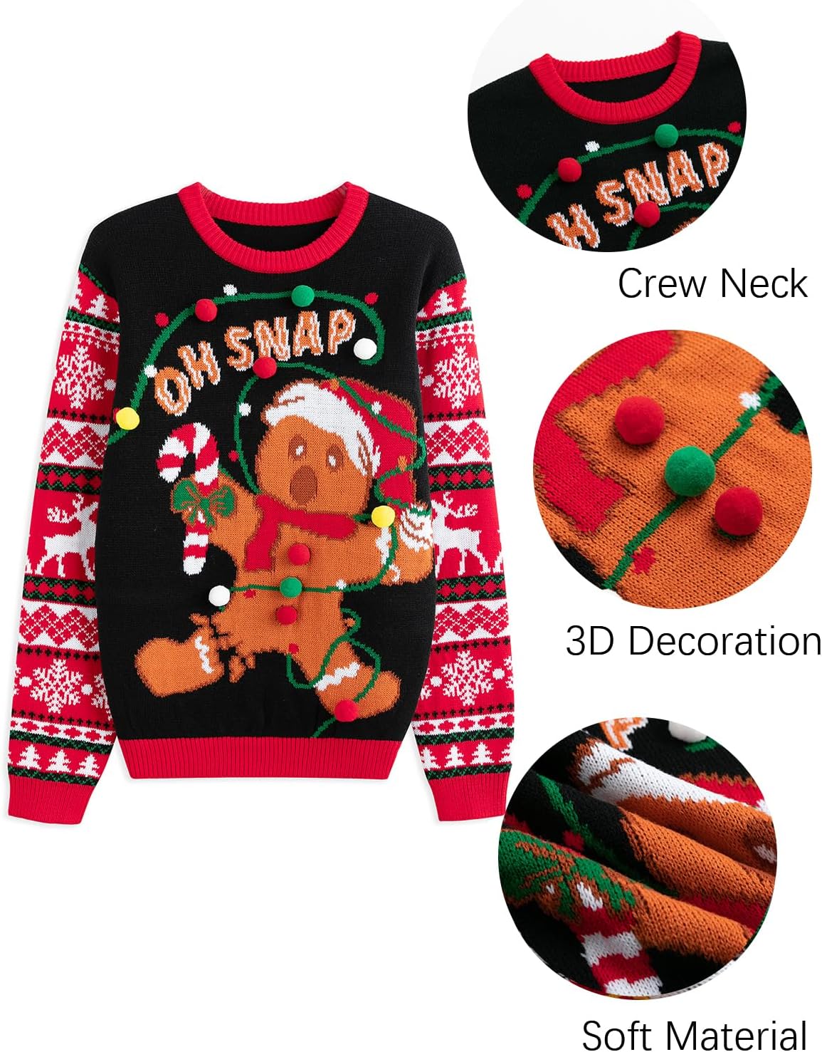 Ugly Christmas Sweater for Women Funny Crewneck Knit Christmas Sweater for Family Pullover Long Sleeve Top