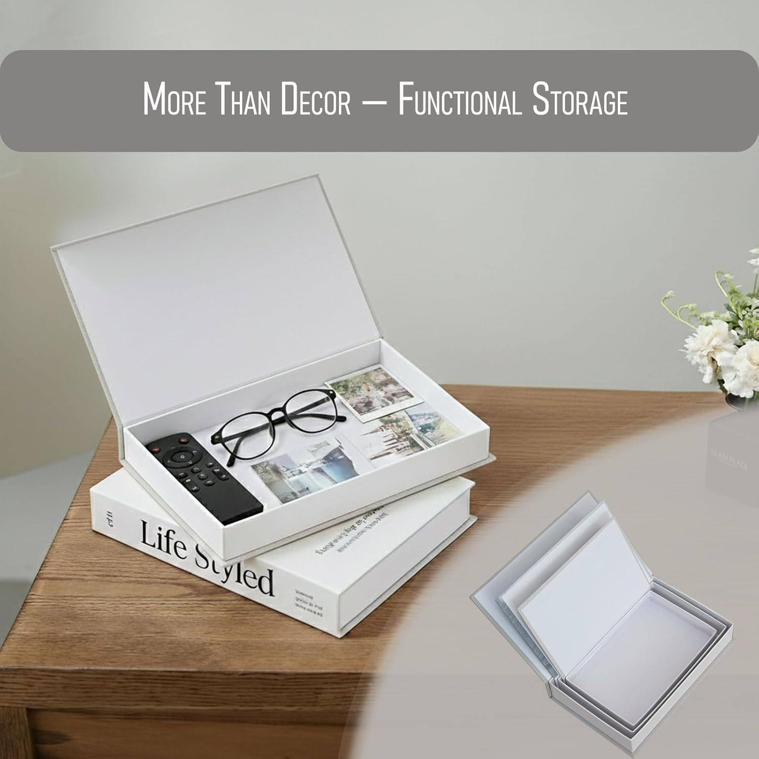 Decorative Book Boxes – Set of 3 Modern Minimalist Faux Books with Magnetic Hidden Storage – Aesthetic Coffee Table & Bookshelf Decor – Hollow Fake Books for Home Decoration, Photos & Keepsakes