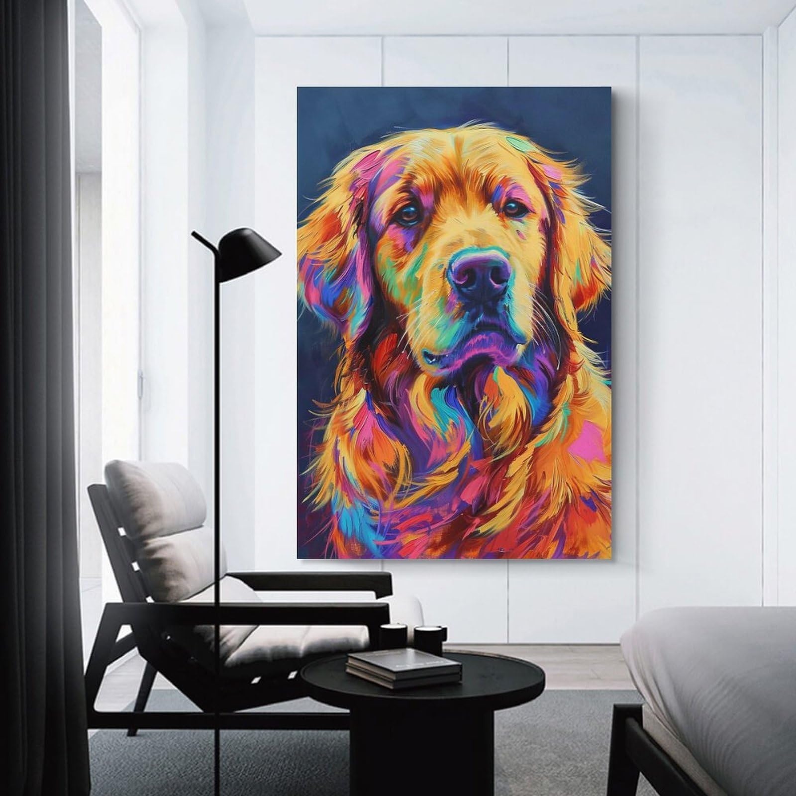 Junmoney Vibrant Golden Retriever Portrait Home Decor Wall Art 08x12inch(20x30cm), for Office, Study Or Home Workspace, Home Office Artwork with Decorative Appeal