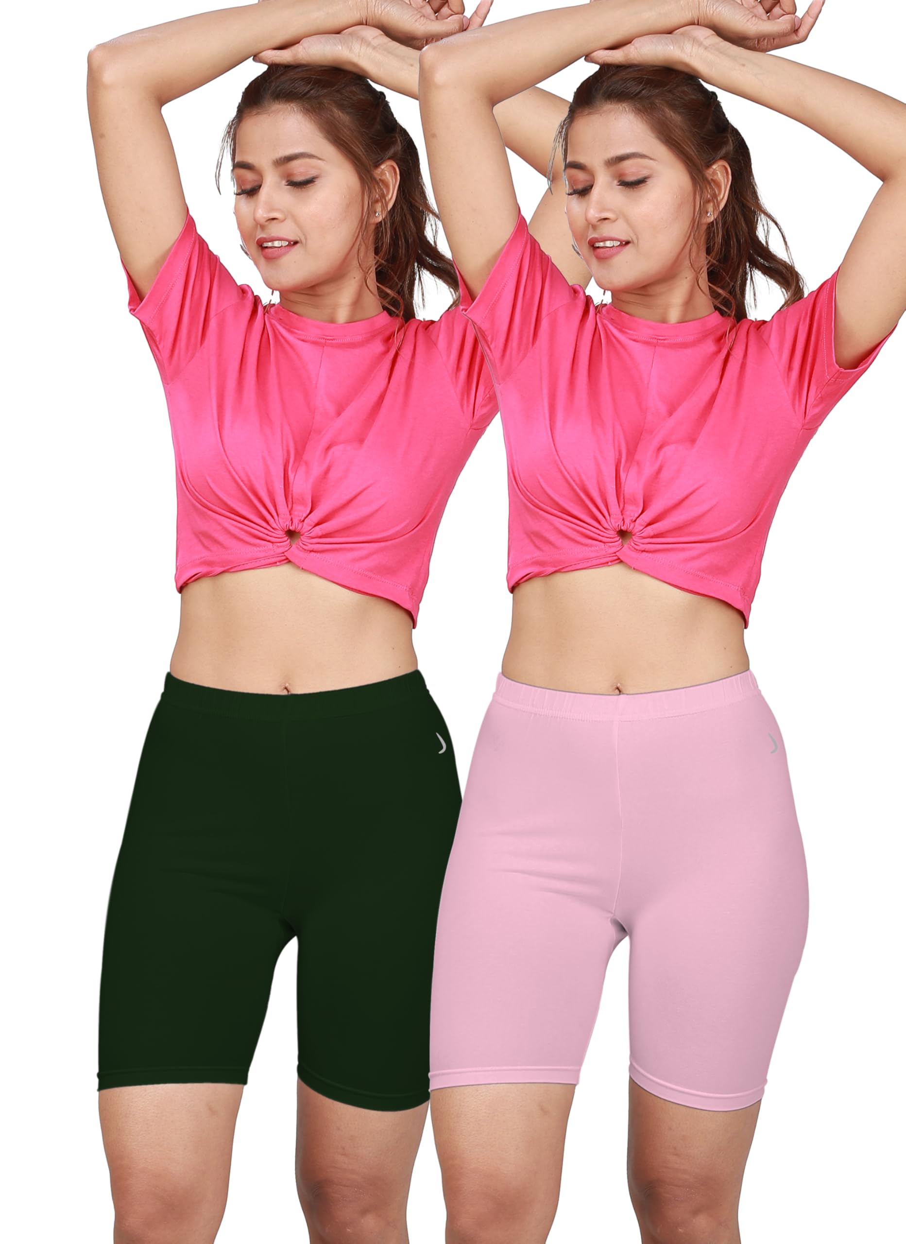 alba Flexy Women's Premium Shaping Tights – Cotton Elastane Blend, High Rise Design with Soft Bio-Washed Finish and Comfort Fit (75 CM | Size XS) - Light Pink + Dark Violet (Pack of 2)-picture-23