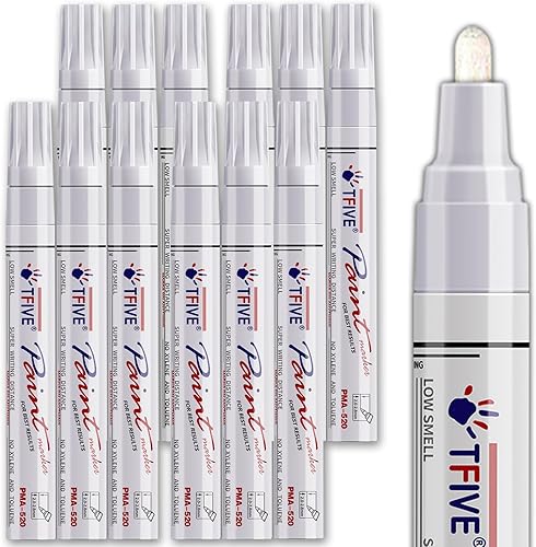 Marcadores de pintura blanca, paquete de 12 marcadores permanentes a base de aceite, punta media, nunca se decolora, secado rápido, bolígrafo de