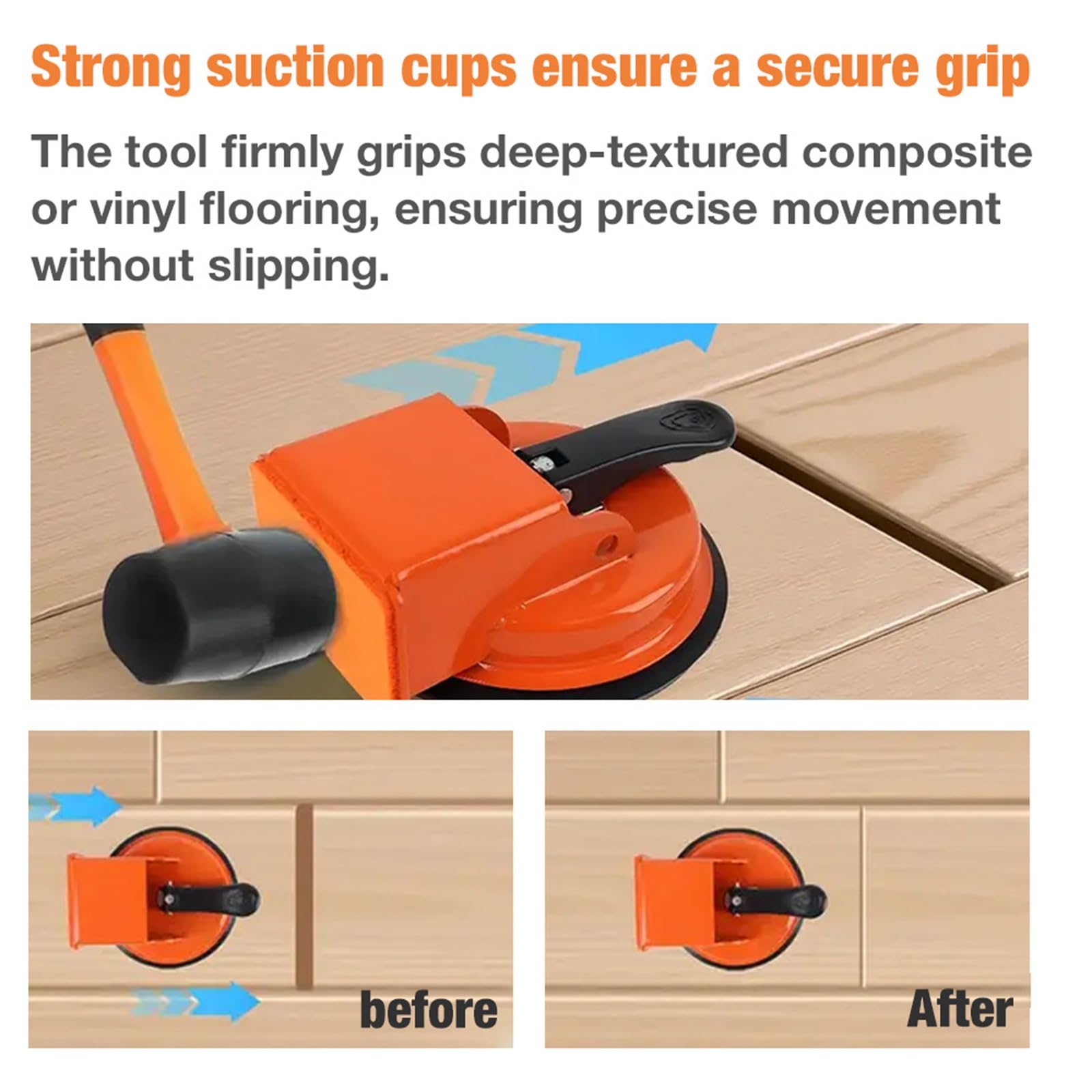 Werkzeug for Fixieren von Bodenlücken, auffallendes Vakuum-Saug-Reparaturset for Dielenlücken, verstellbare Reparaturwerkzeuge for Laminatböden, Schnellverriegelung(Orange)