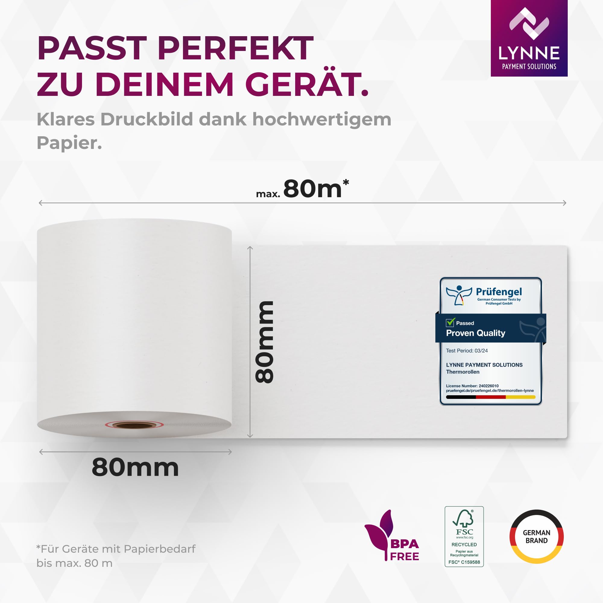 Thermorollen/Bonrollen/Kassenrollen 80mm x 80m x 12mm (80x80x12) für alle gängigen Thermopapier Kassen-Bondrucker – BPA Frei (B: 80mm - Ø80mm x 80m - 50 Stück)