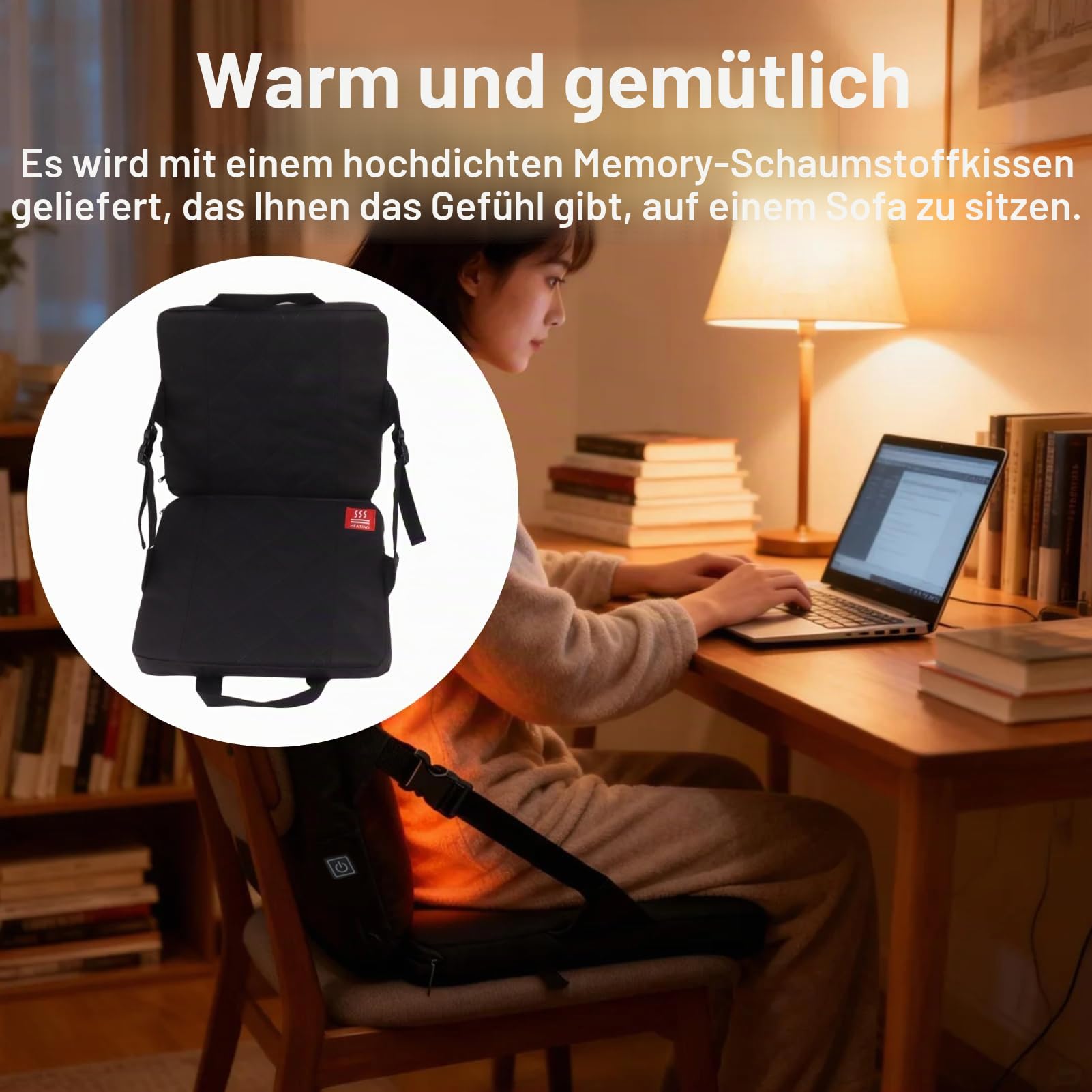 Jeffergarden Beheiztes Sitzkissen, Faltbar, Memory-Schaum, USB-Akku