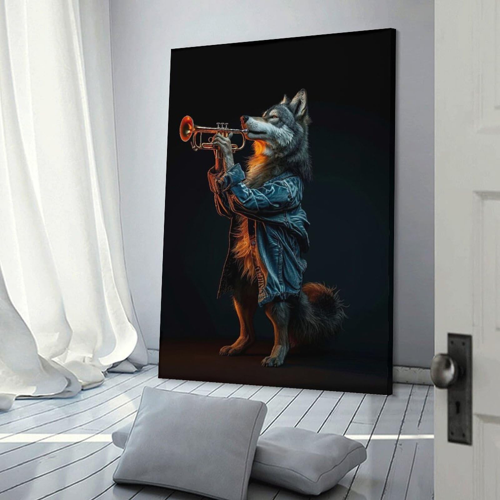 Junmoney Decorative Wall Artwork Wolf Trumpet, 16x24inch(40x60cm), for Lounge, Bedroom Or Personal Spaces, Gift Idea for Housewarming And Birthdays