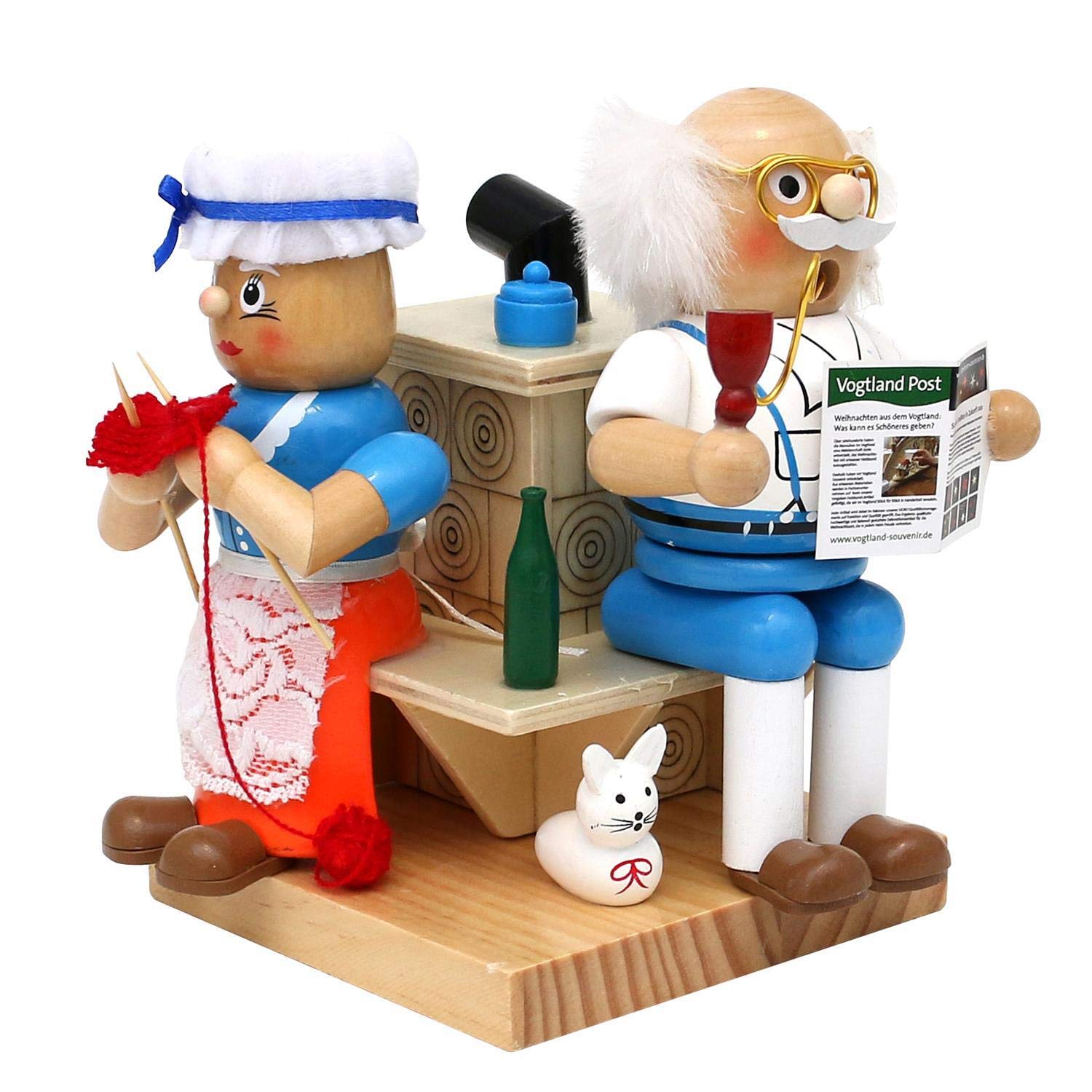 Dekohelden24 - Figure in legno per affumicatura, nonna e nonna, dimensioni di ogni statuetta ca. 9 x 7 x 16,5 cm, con 1 confezione di candele di incenso profumate di Natale