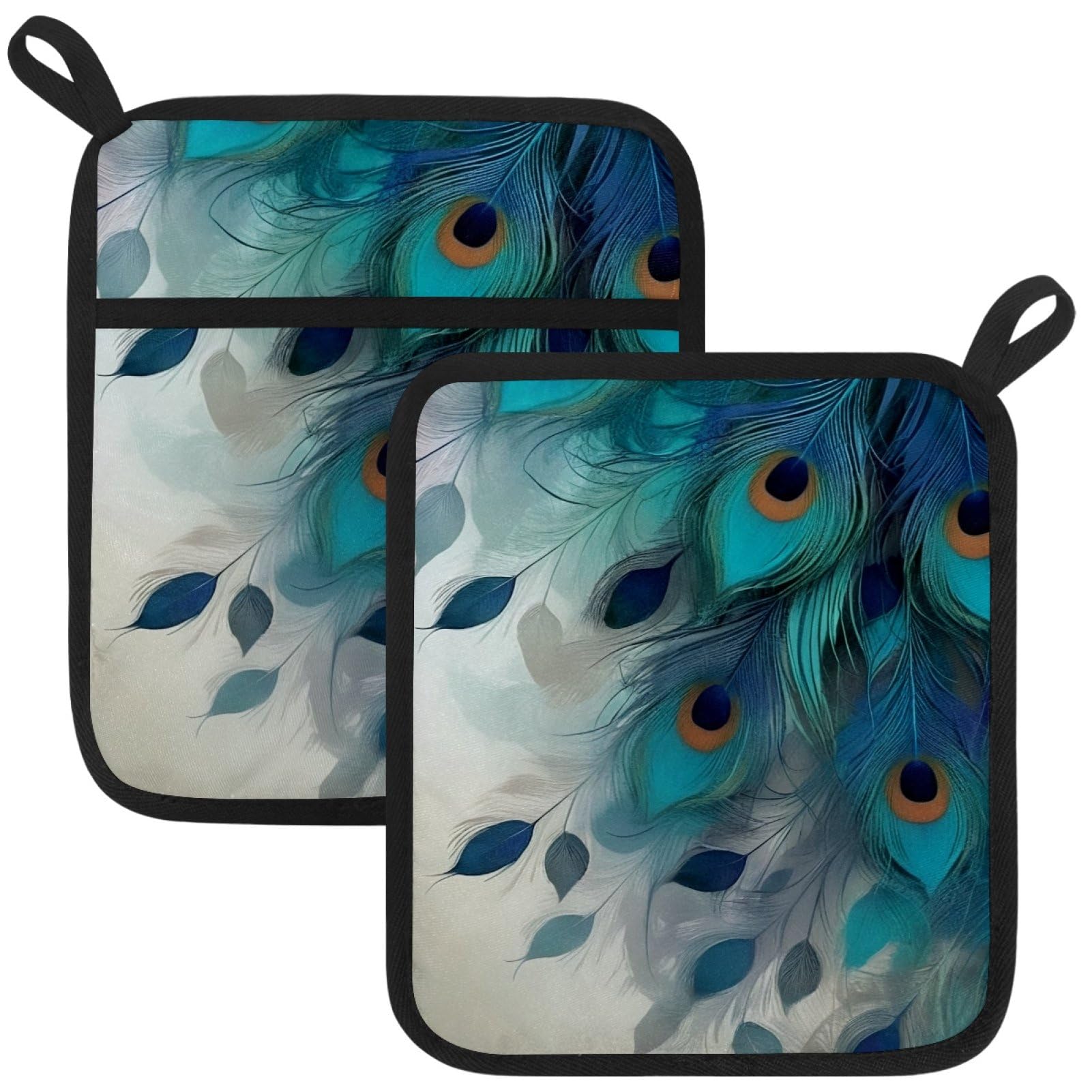 VAPOKF Peacock Feather Pot Holder, Heat Resistant Oven Cloths, Potholders & Oven Gloves, for Kitchen Cooking & Baking, Thick & Safe, Protection of Hands From Hot Utensils