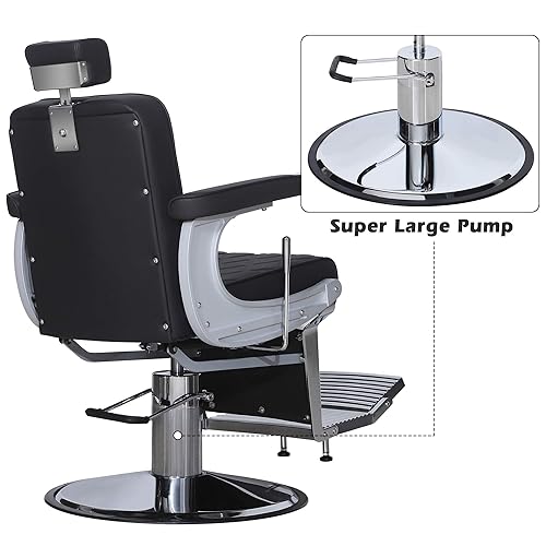 Miniatura 6 de BarberPub Silla de peluquería vintage de metal resistente, hidráulica, reclinable, salón de belleza, spa, equipo de champú 3825 (negro con costuras