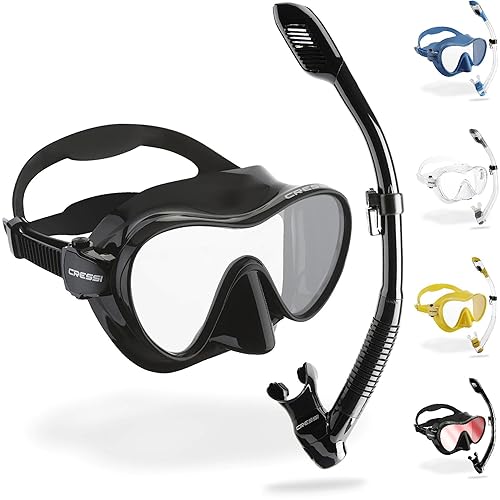CRESSI F1 - Frameless Mask F1 or Combo Set Frameless Mask + Snorkel Dry for Diving and Snorkelling, One Size, Unisex - Combo Set - Black