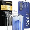 Pack of 3 for Samsung Galaxy S26 for Tempered Glass with 2 Pieces Camera Protection Alignment Frame Scratch Free for Samsung S26 Protective Film 9H Hardness HD Screen Protector 6.3 Inch