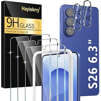 Pack of 3 for Samsung Galaxy S26 for Tempered Glass with 2 Pieces Camera Protection Alignment Frame Scratch Free for Samsung S26 Protective Film 9H Hardness HD Screen Protector 6.3 Inch