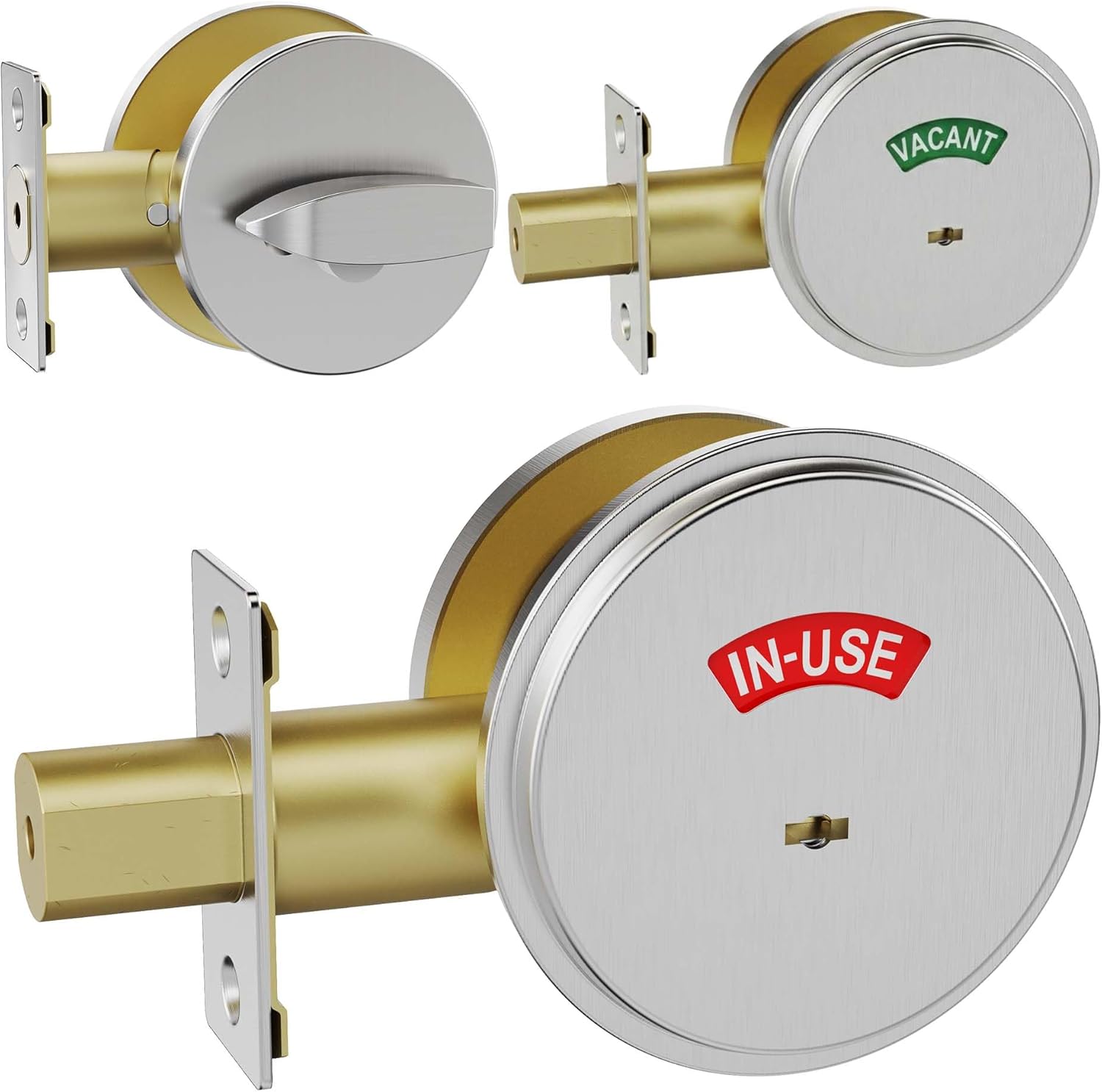 2 Kits Commercial Stainless Steel Occupied Deadbolt, Heavy Duty Vacant Occupied Bathroom Lock, Fits Door Thickness 1-3/8" to 2"| for Office, Restaurants, Gyms Restrooms