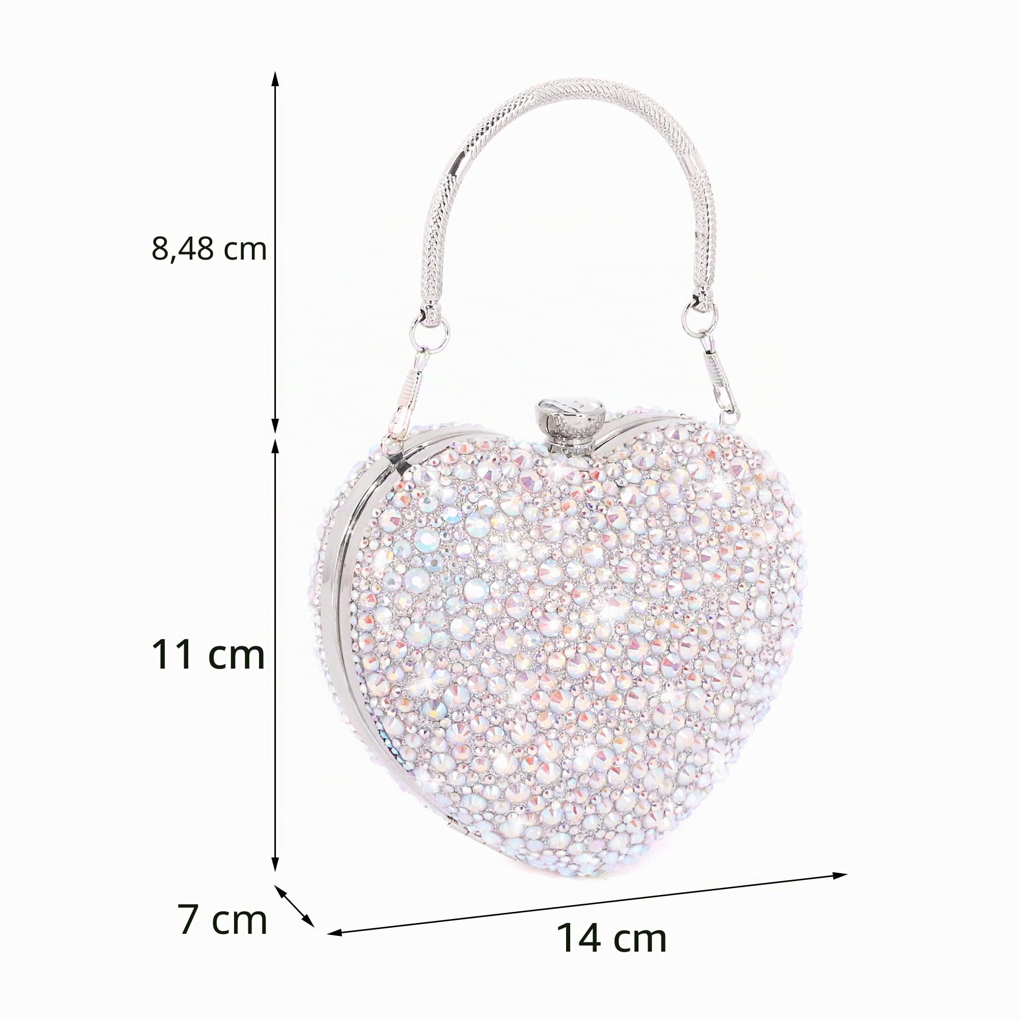 Naimo Damen Herz Clutch Strass Handtasche Glitzer Mini Tasche Abendtasche für Party Hochzeit Cocktail