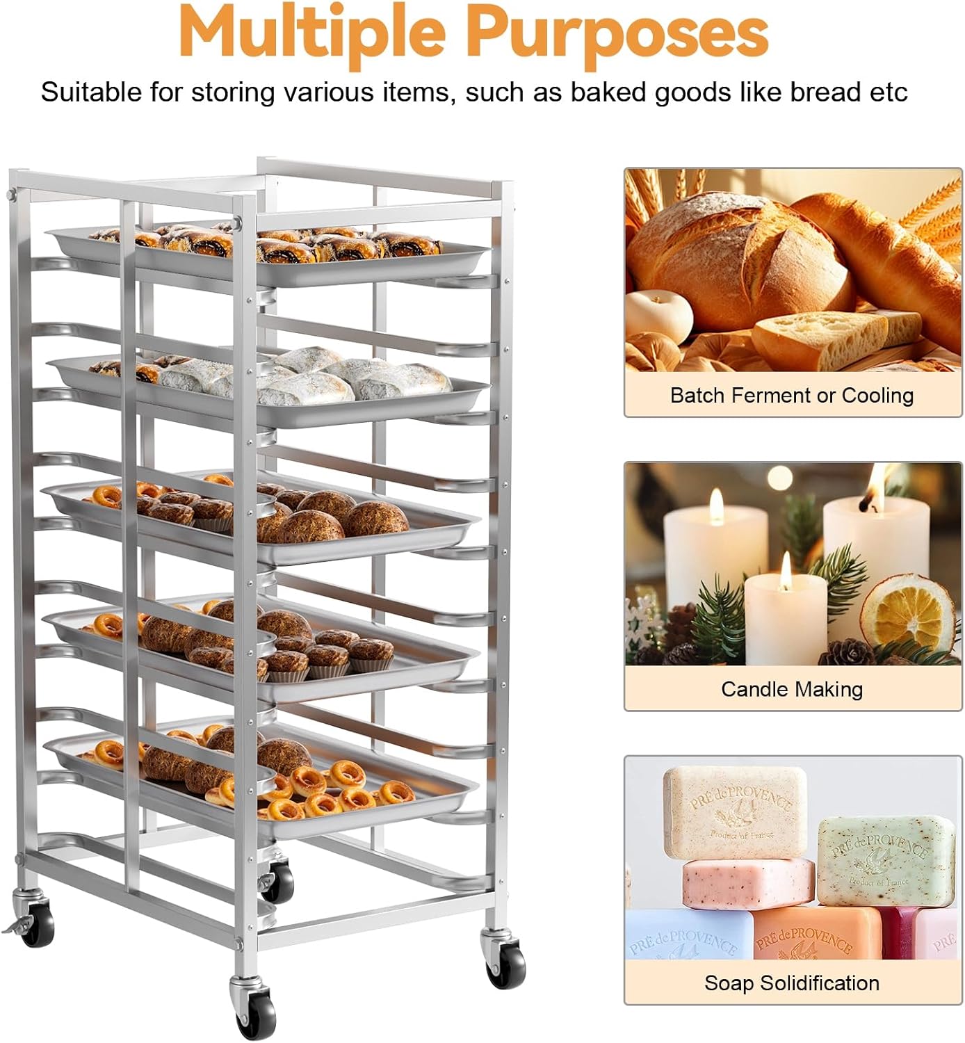 Baking Rack & Pan Rack Combo, 20-Tier Commercial Bun Pan-Rack with Locking Wheels, Space Saving Vertical Sheet Pan Storage Cart for Restaurant Home Bakery 20