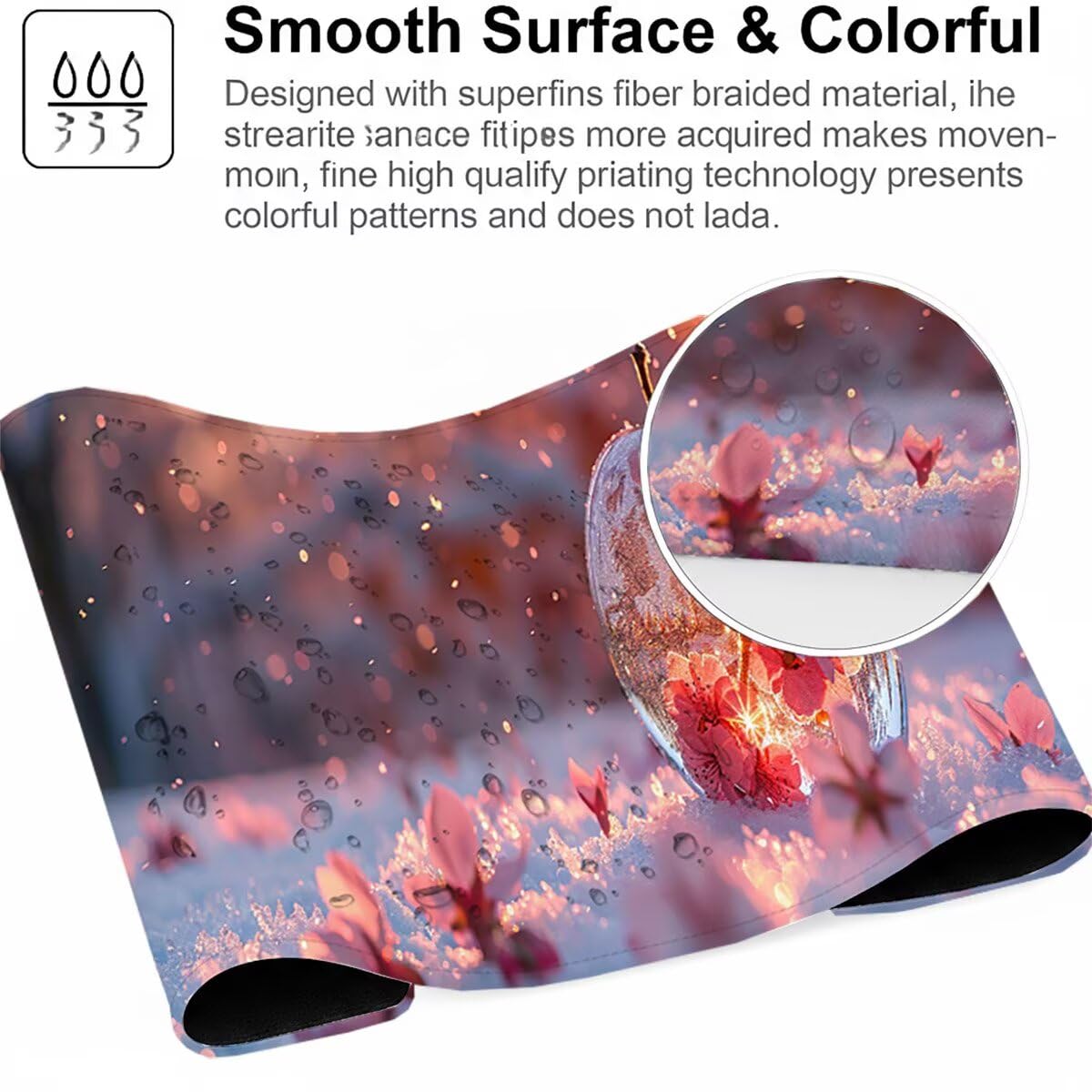 Tappetino per Mouse Gaming XXL 1200x600x3mm – Ufficio Mousepad Grande – Migliora la Velocità e la Precisione Tenuta Stabile Sottomano per Ufficio e Casa Accessori Scrivania – Nevicare Fiore LMDT11028