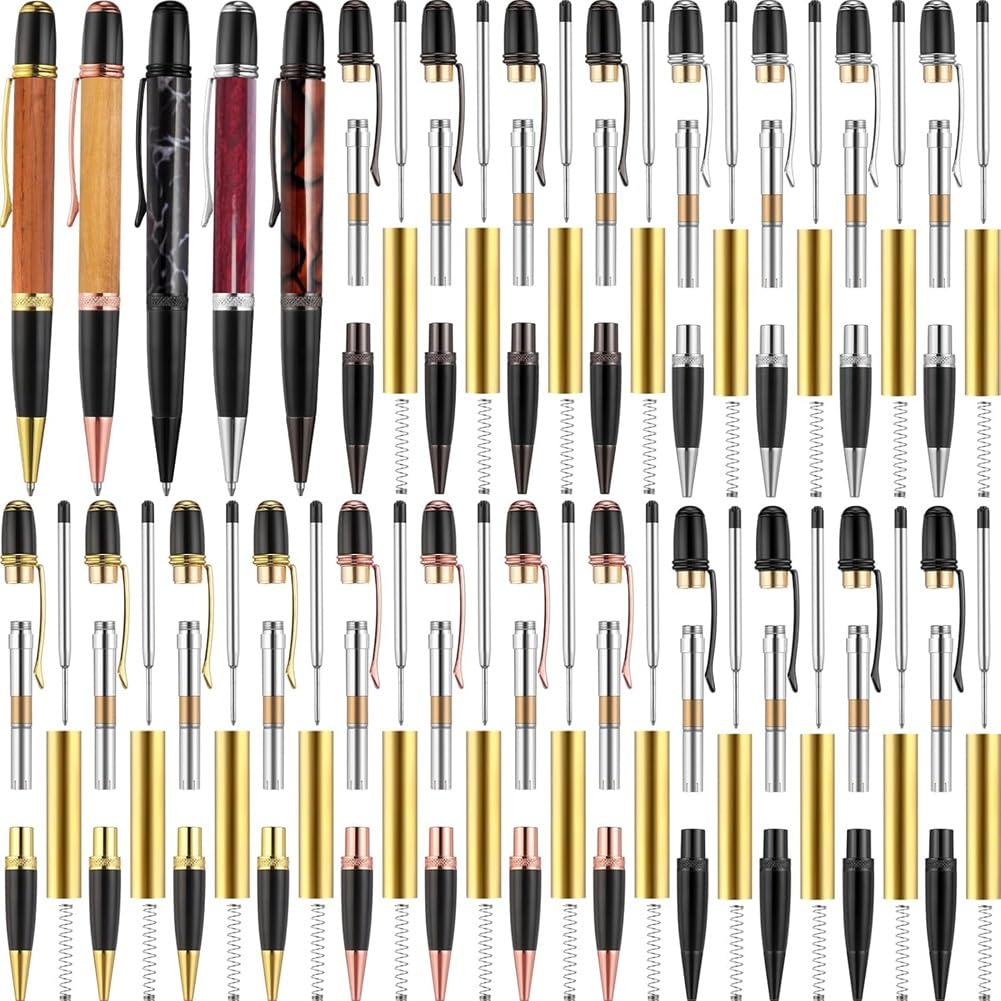 rirue Woodturning Pen Kit Twist Ballpoint Pen Kit with Refill Copper for DIY Classroom Supplies Student Friends Gift