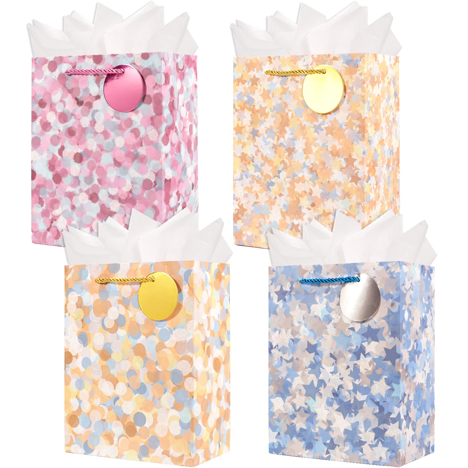 4 Pack 9Inch Gift Bags With Tissue Paper and Gift Tag, Paper Bags Bulk for Mother's Day,Women Birthdays,Valentine's Day,Christmas,Anniversaries,Weddings,Party Supplies