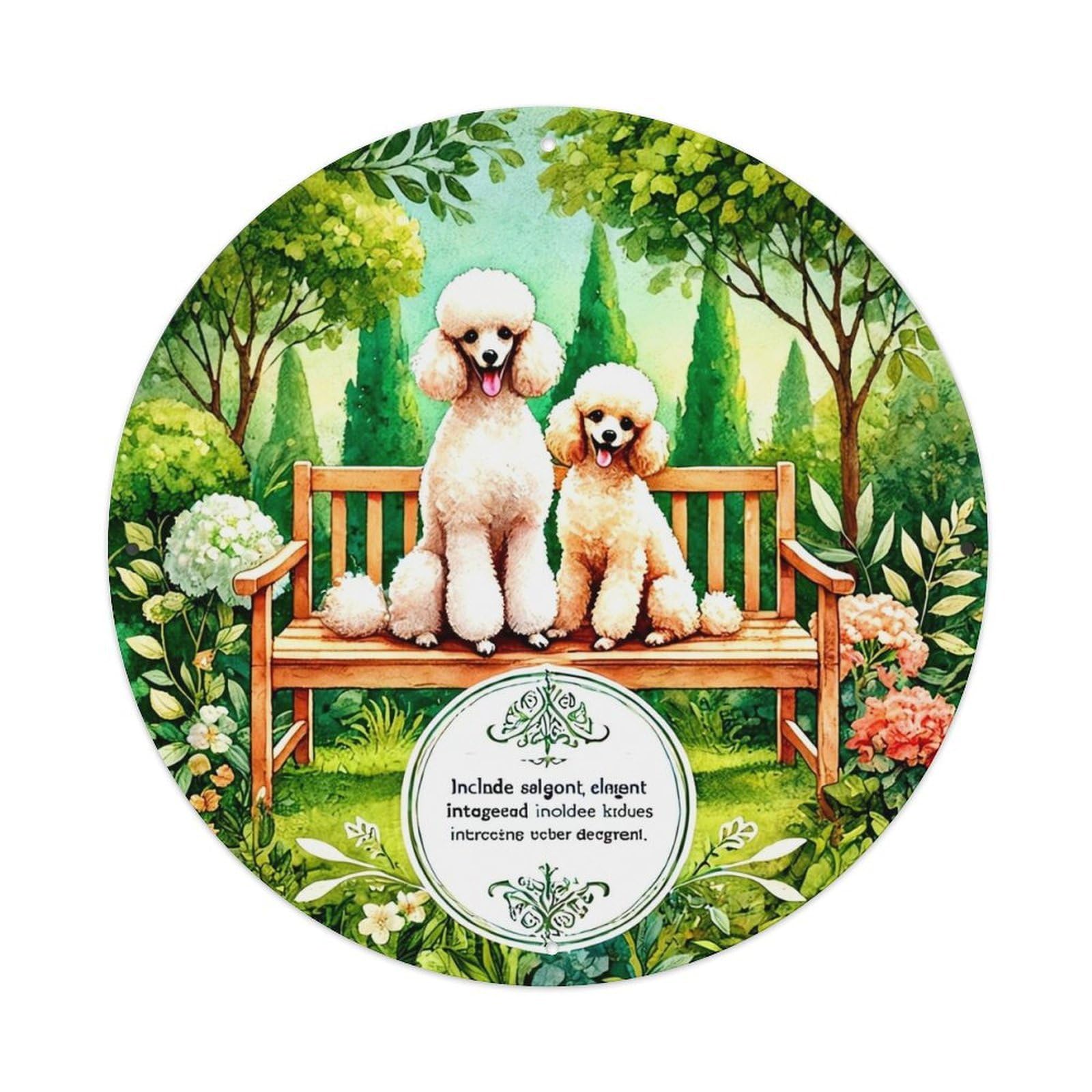 Two Poodles On Garden Bench Tin Sign Metal Poster Vintage Metal Signs for Home Man Cave Bar Cafe Kitchen laundry room Wall Decorations 8x8 inches
