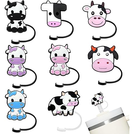 Cow Straw Cover Caps Compatible with Stanley Cup