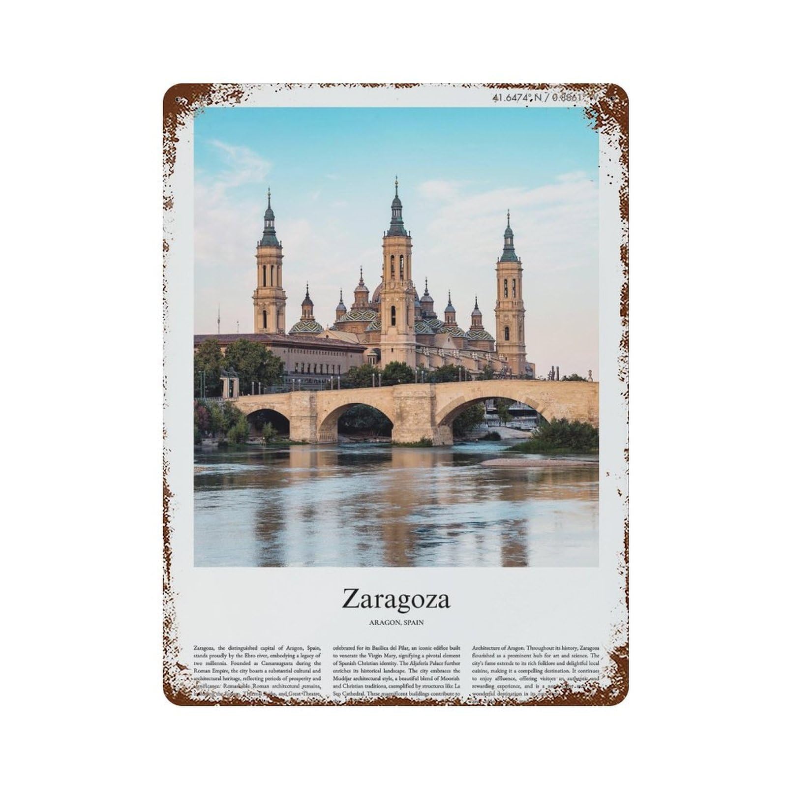 xiaoxiaoshen Zaragoza Aragon, Spain City Scenery Wall Decor Art Metal Tin Poster Modern Home Decor Art Home Bar Shop Decorations Vintage Sign 40x30cm