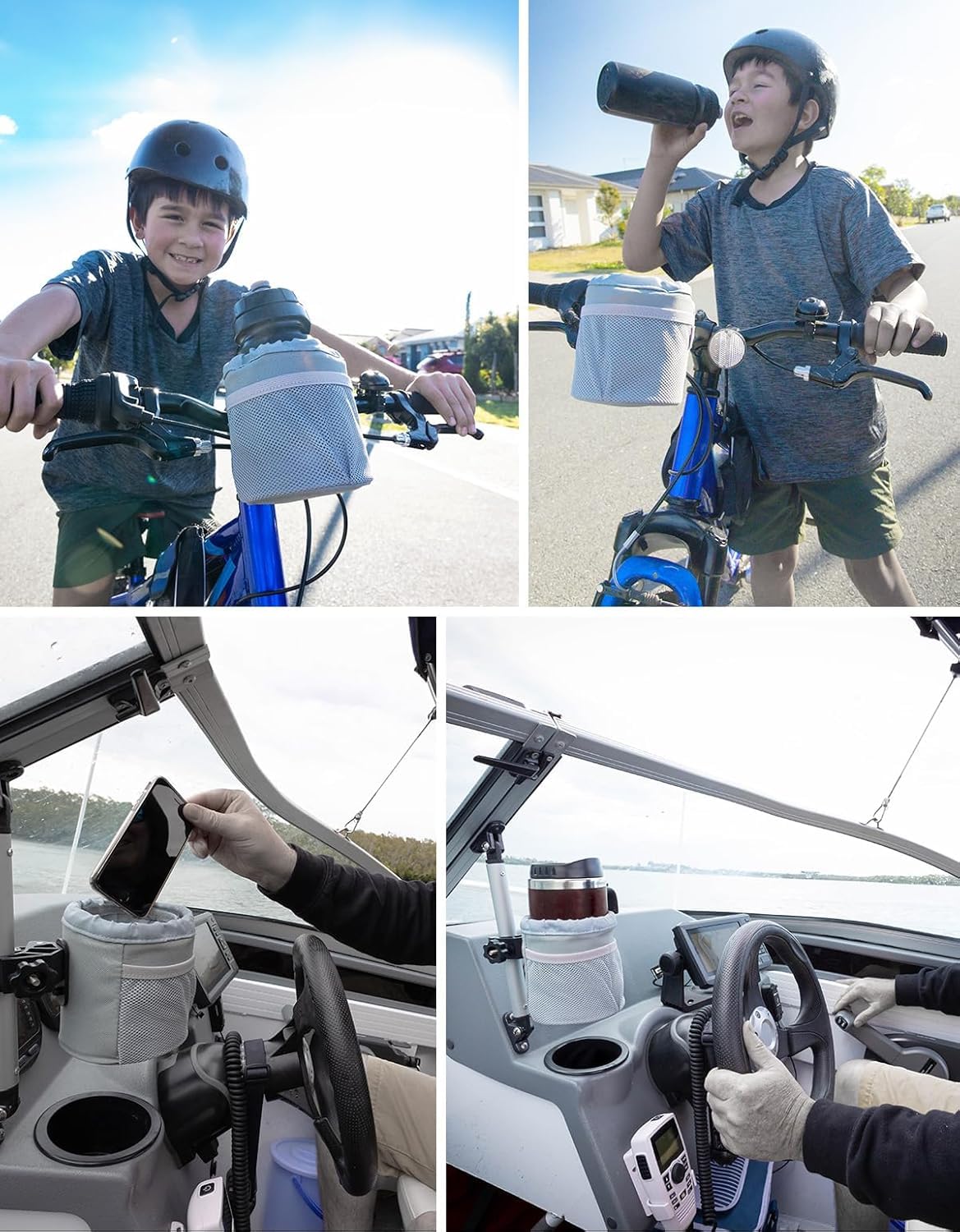 kemimoto Getränkehalter, Oxford-Stoff, Getränke-Dosenhalter mit Abfluss und Krokodilklemme für Boot, Motorrad, ATV, Fahrrad, Rollstuhl, Rollator, Roller, Golfwagen, Wohnmobil, Stuhl, verstellbar, grau