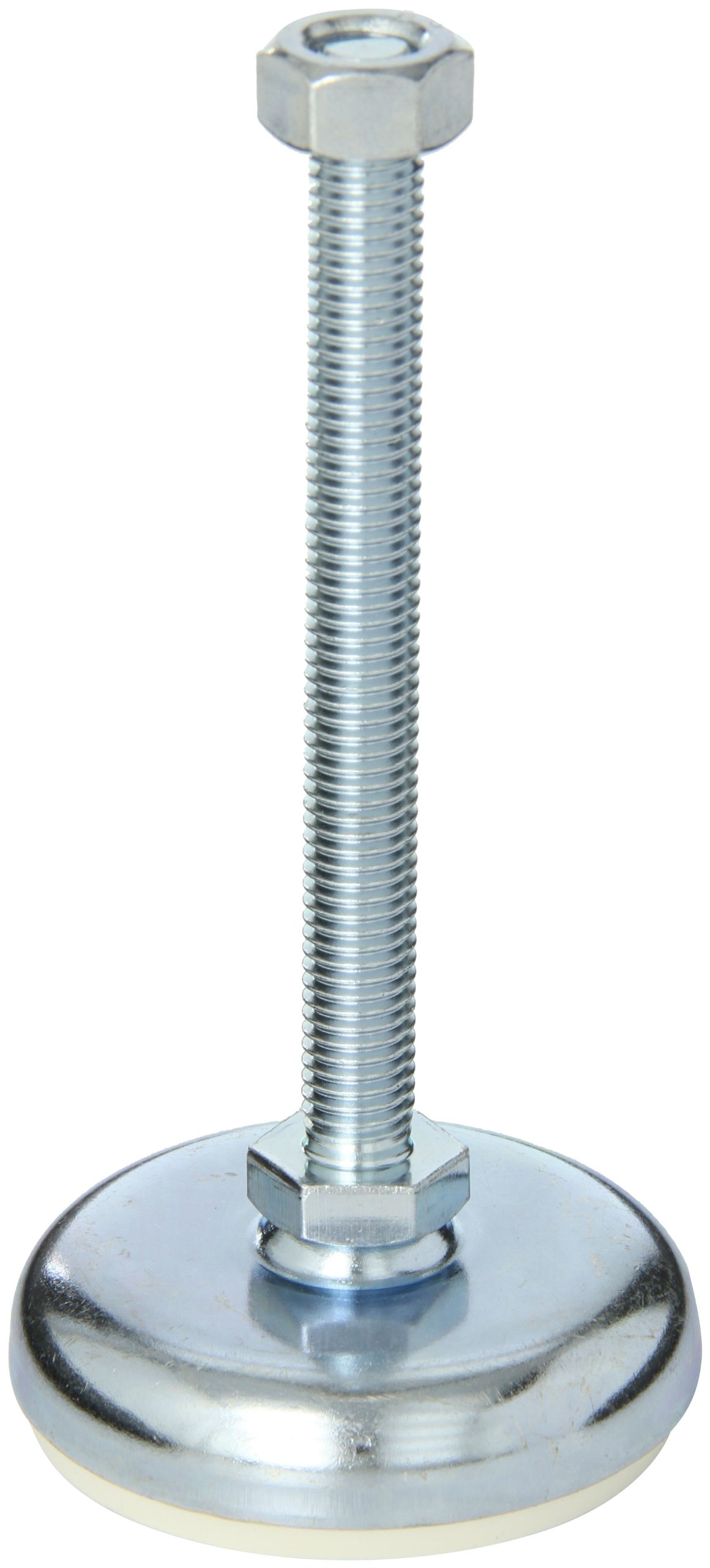 J.W. Winco 10N100TW1/AK Series GN 340 Steel Threaded Stud Type Leveling Mount with White Rubber Pad Inlay and Nut, Metric Size, M10 x 1.50 Thread Size, 60mm Base Diameter, 100mm Thread Length
