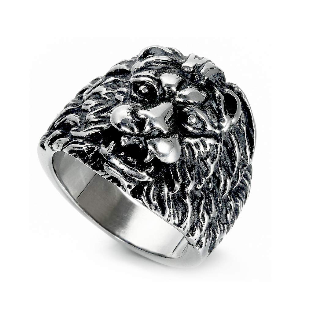 PaialcoVintage Stainless Steel Lion Head Bikers Ring for Men, US Size 7~12